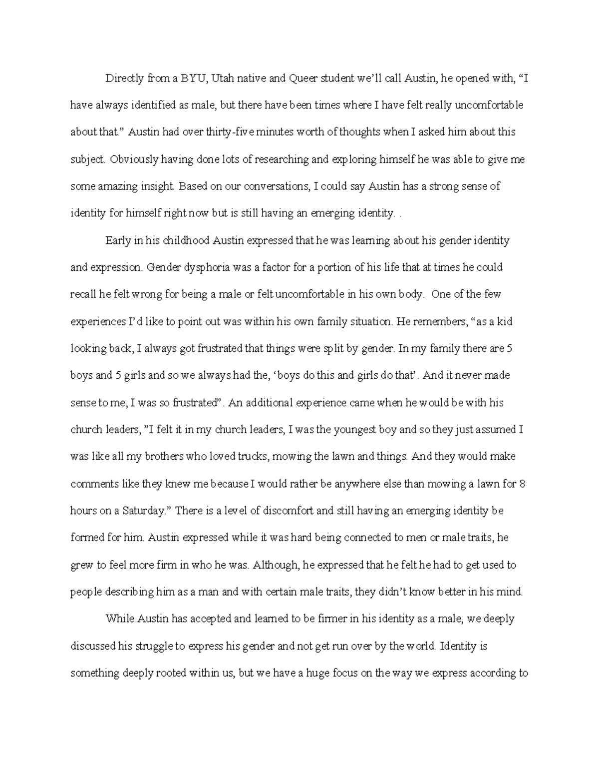 Identity Essay - Each professor will want to work through to see who ...