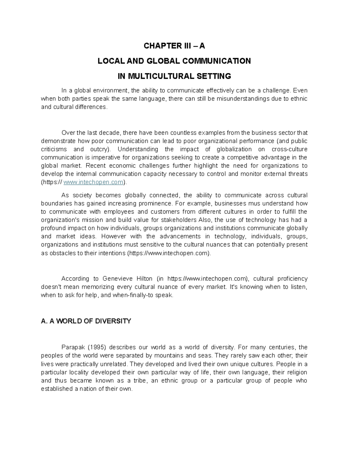 Chapter III - A: Examining Local & Global Communication in Diversity ...