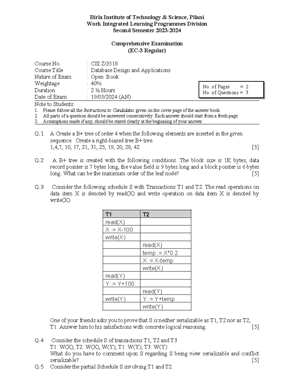 DSA paper - Birla Institute of Technology Science, Pilani Learning ...