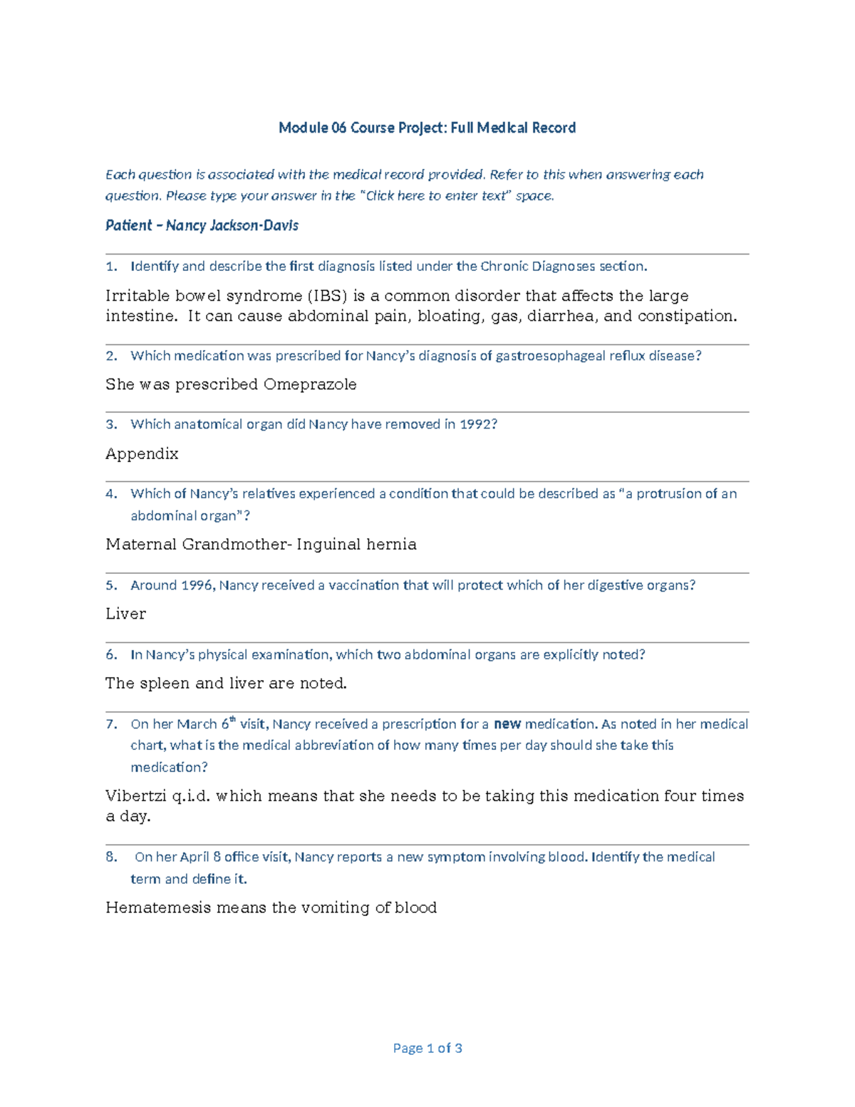 Mod06 Course Project: Medical Record Analysis Questions - Studocu