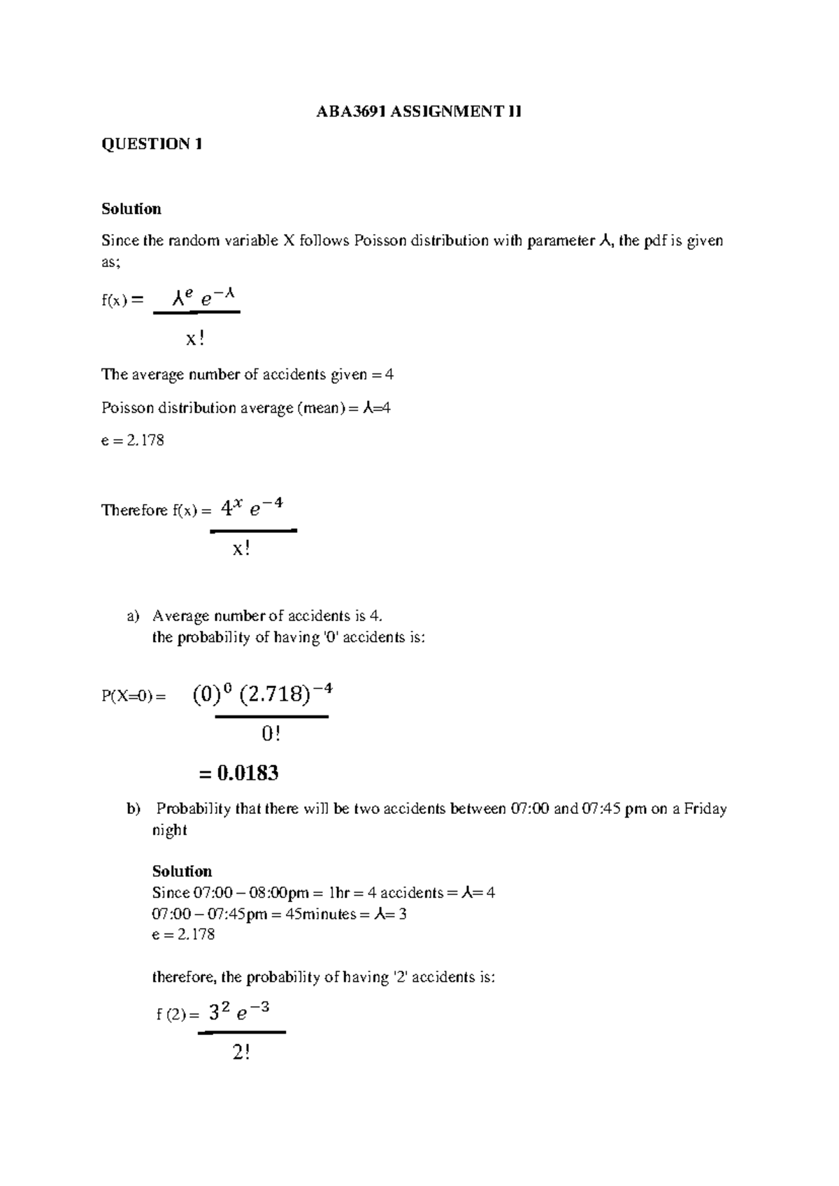 ABA3691 Assignment II: Solutions for Poisson Distribution ...