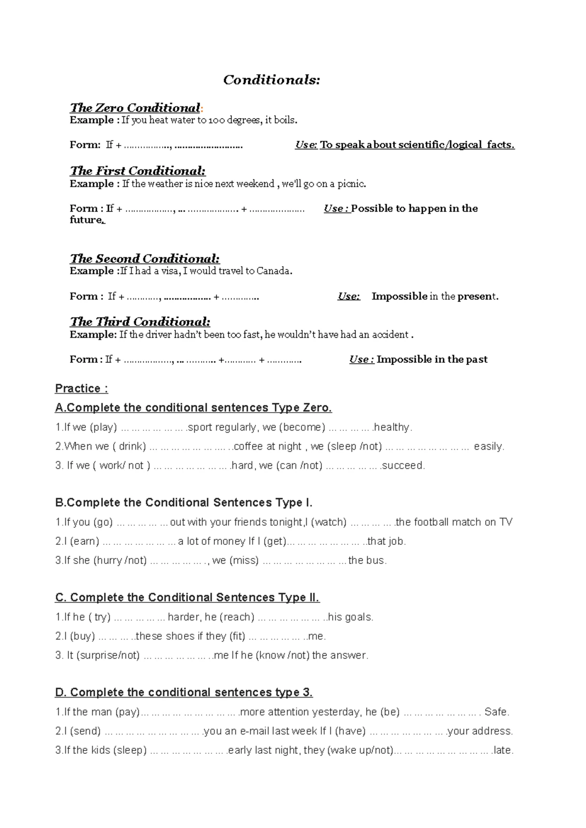 Conditional Type 3 Exercises and Sentence Rewrites - ENG101 - Studocu