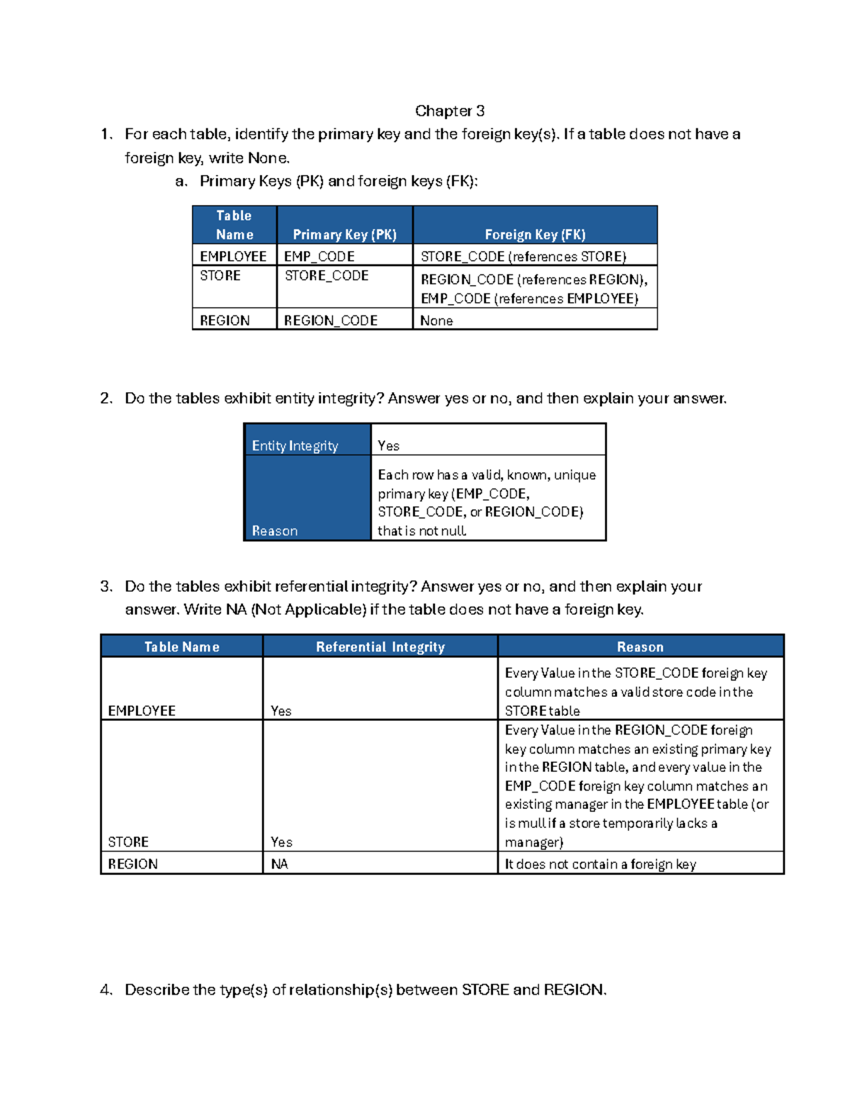 Chapter 3 - Homework on Keys and Relationships in Databases - Studocu