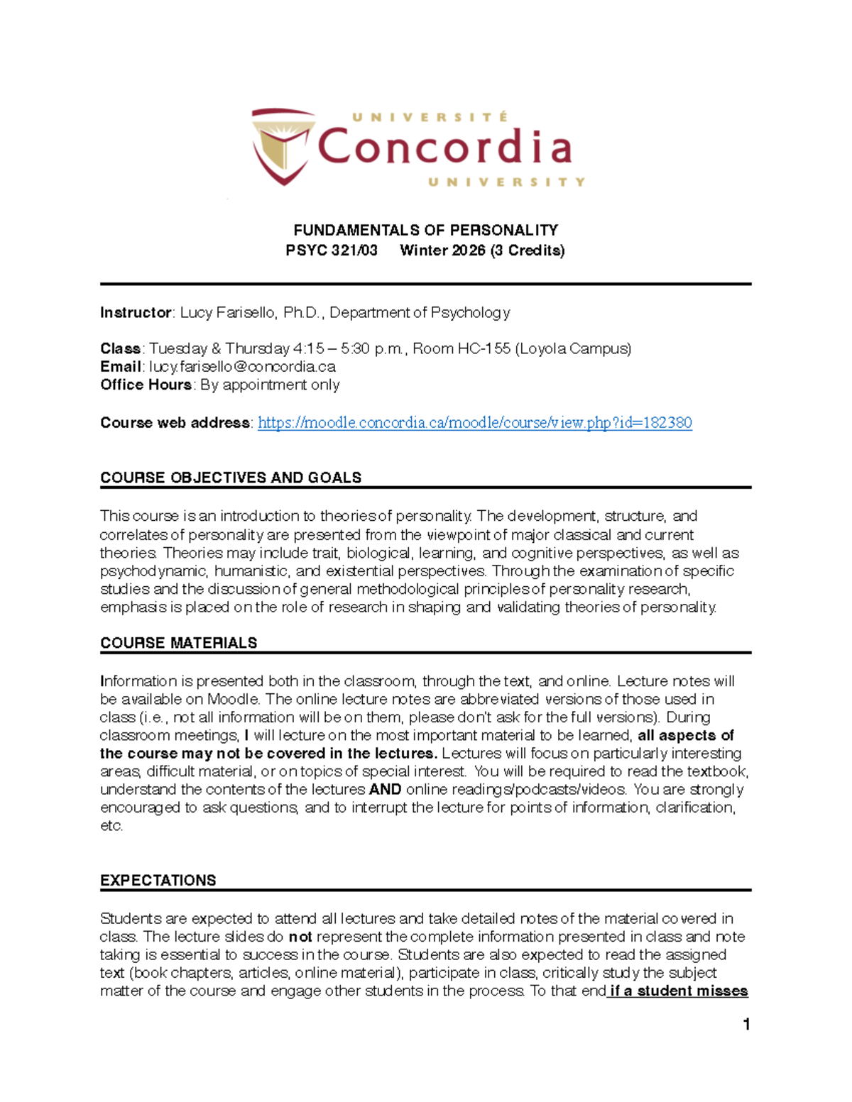 PSYC 321: Fundamentals of Personality Course Outline Winter 2026 - Studocu