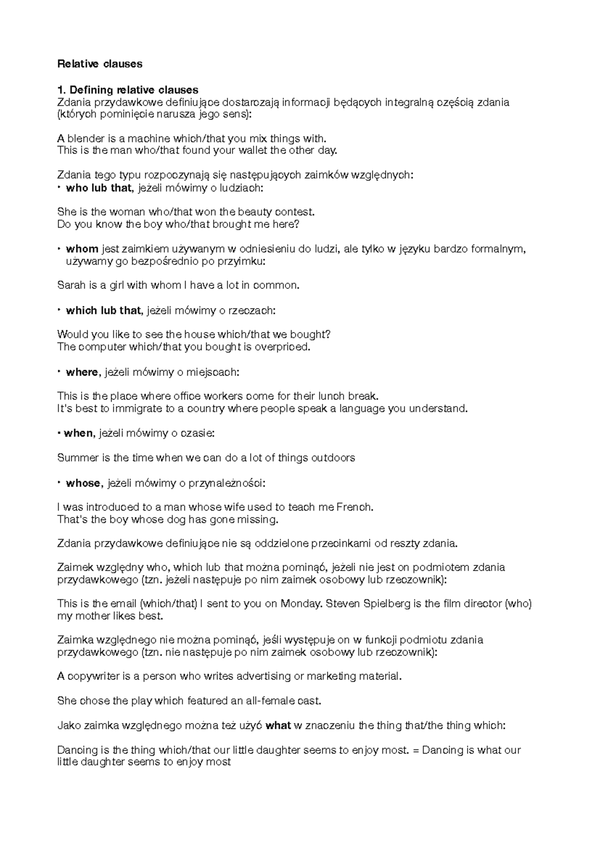 Relative Clauses Overview - Defining & Non-defining Elements - Studocu