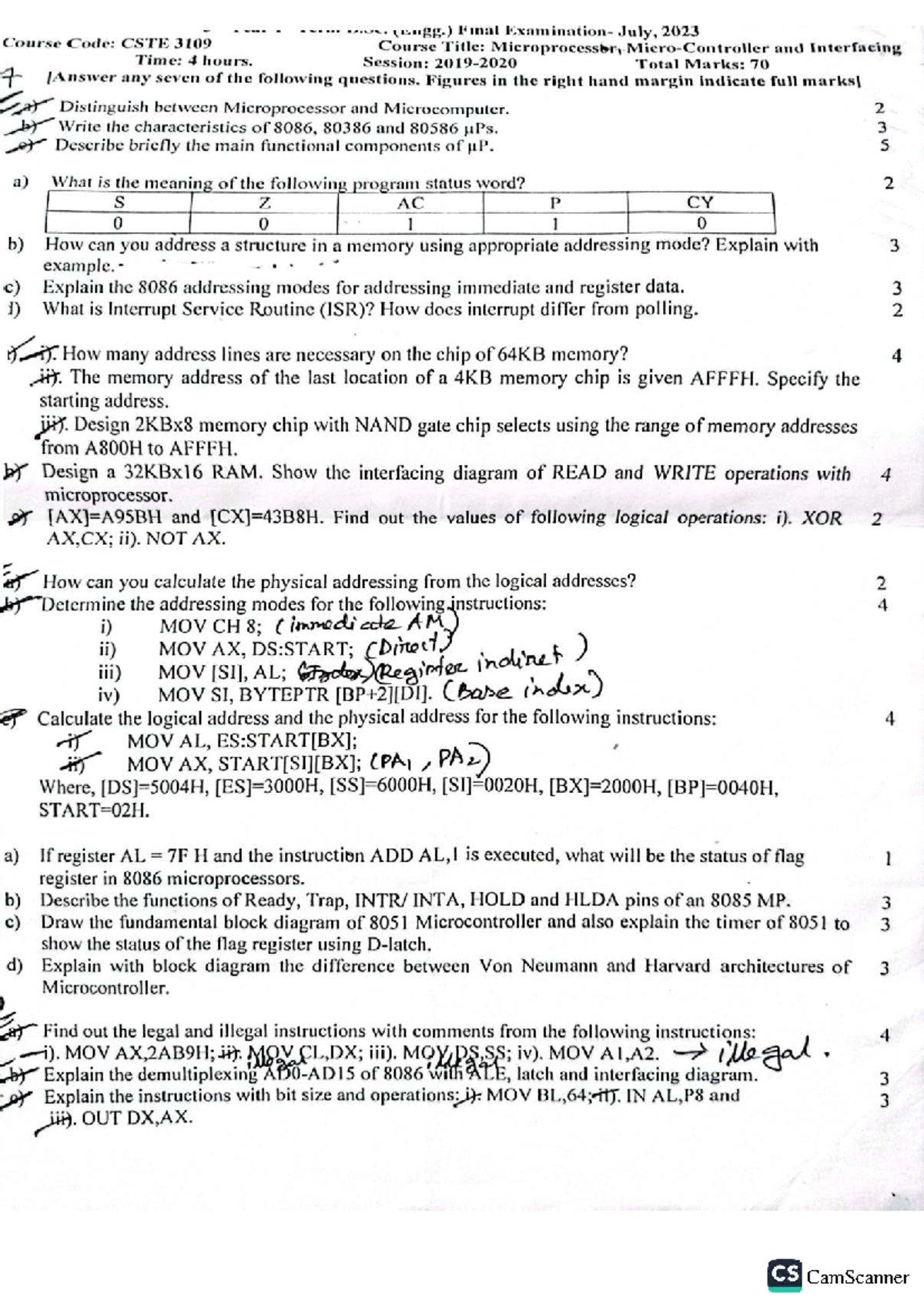 Final Exam Questions for CSTE 3109: Microprocessor & Interfacing - Studocu