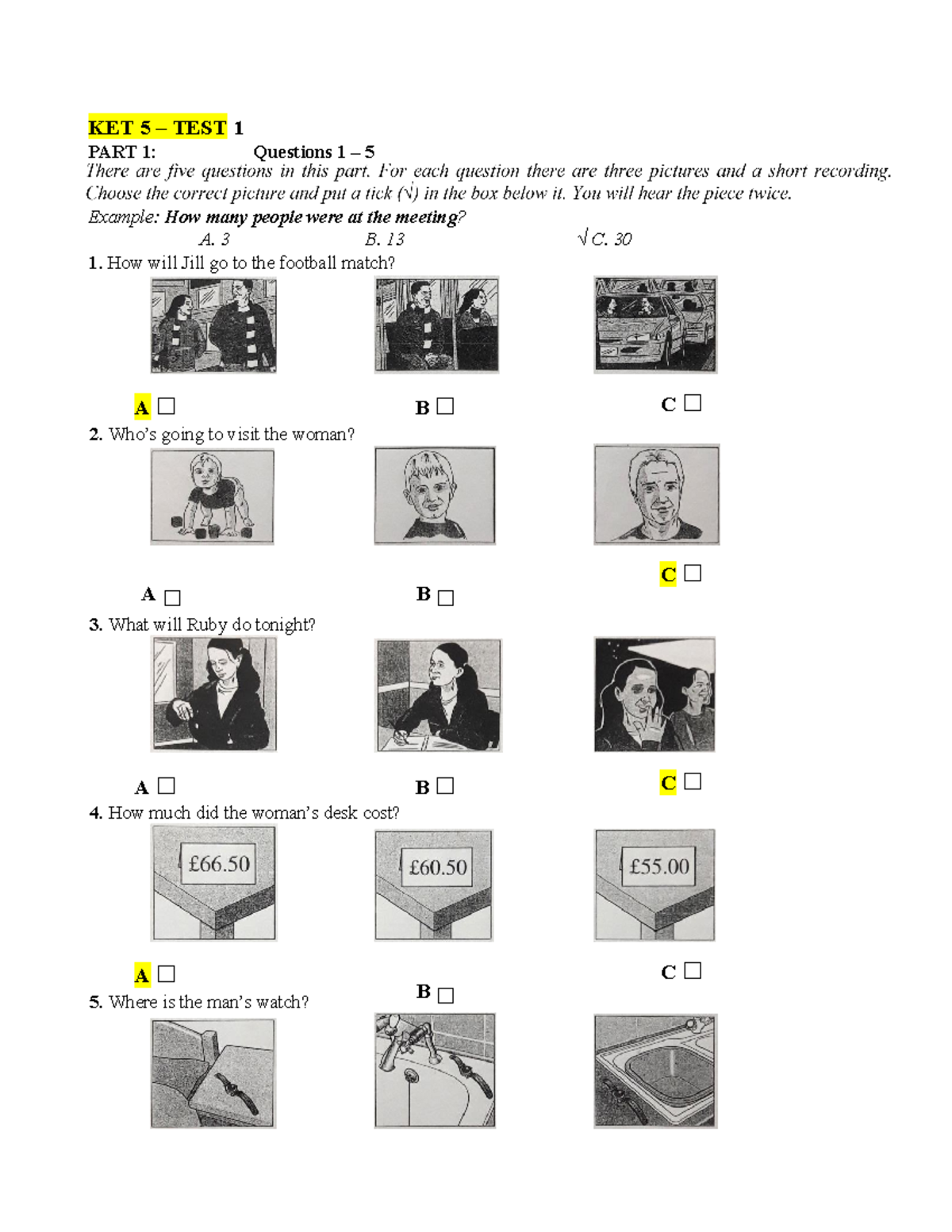 KET 5 - Listening Practice Test Questions & Instructions - Studocu