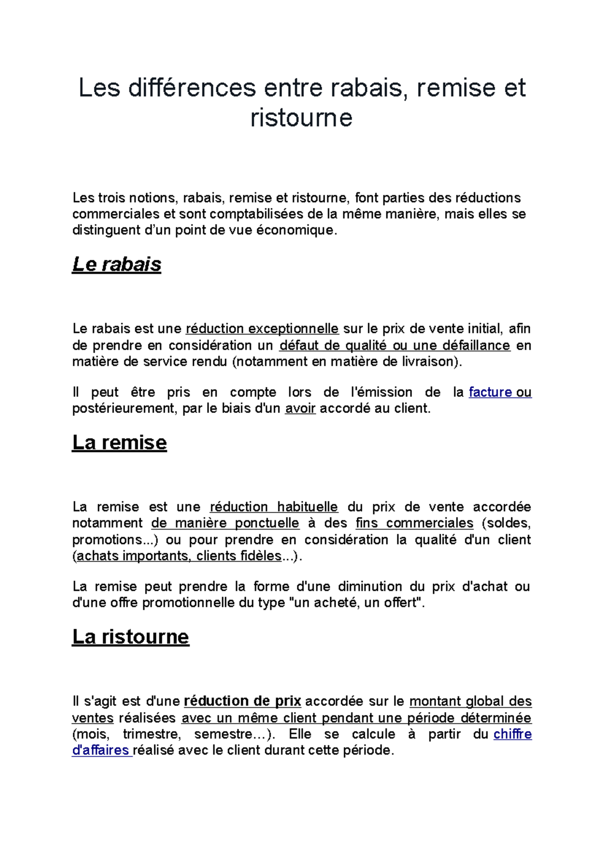 Les RRR et leurs distinctions : rabais, remise et ristourne - Studocu