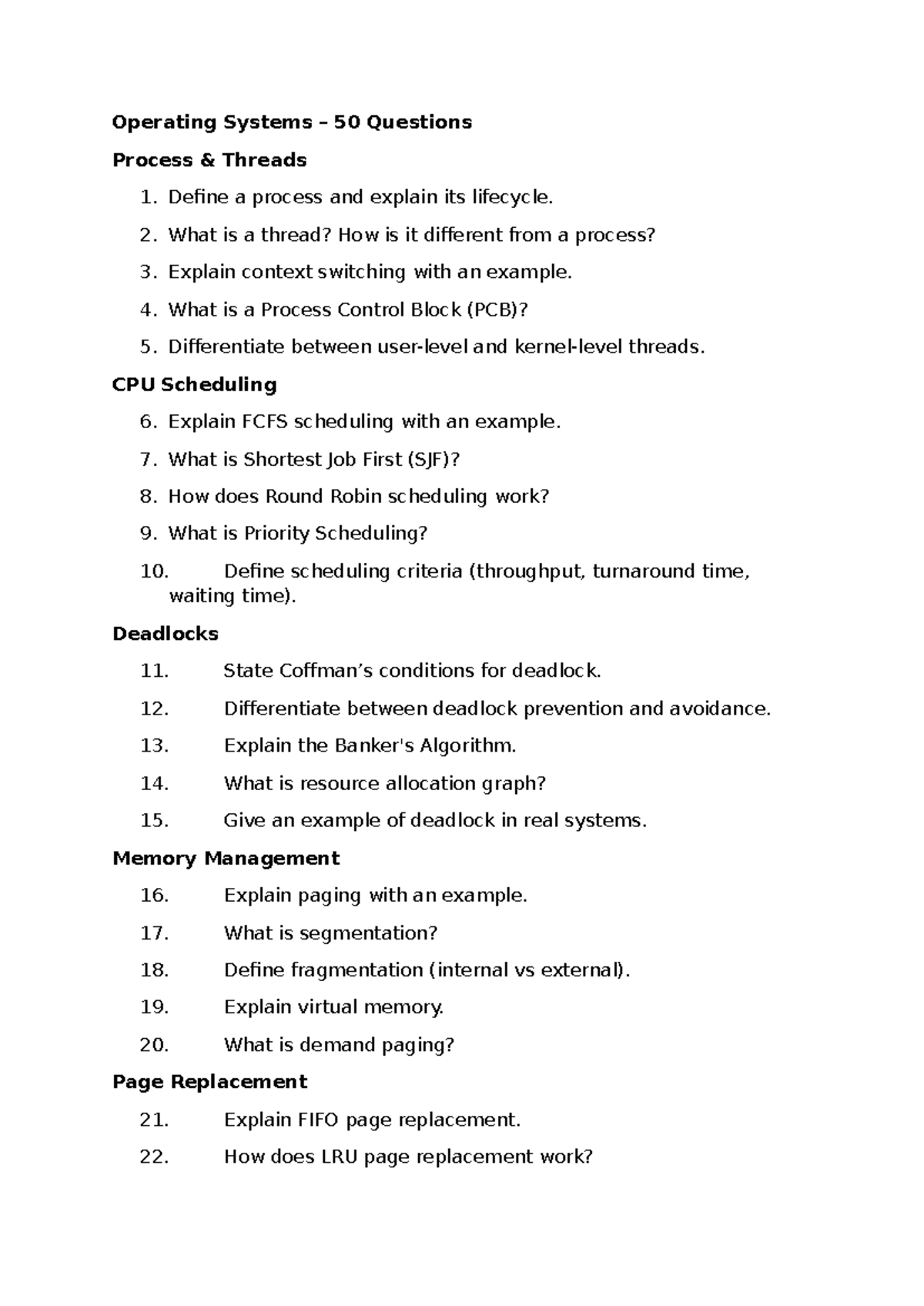 Operating Systems (OS) 50 Key Questions and Answers - Studocu