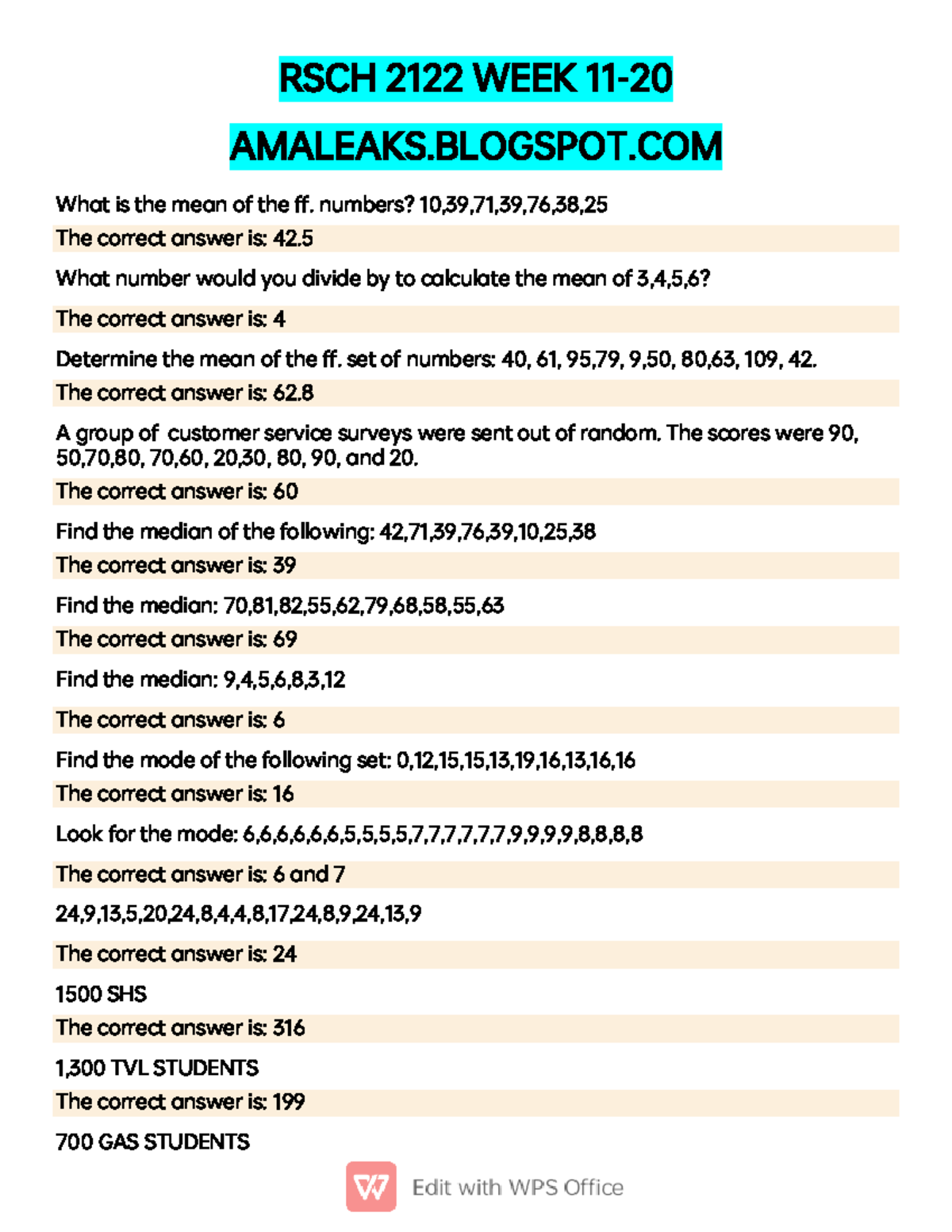 III - QUIZ - RSCH 2122 WEEK 11 - 20 AMALEAKS.BLOGSPOT What is the mean ...