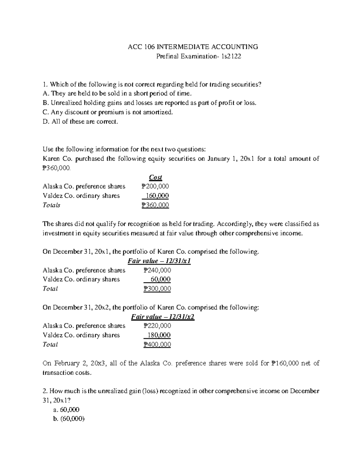 ACC 106 - Intermediate Accounting Prefinal Exam Review Notes - Studocu