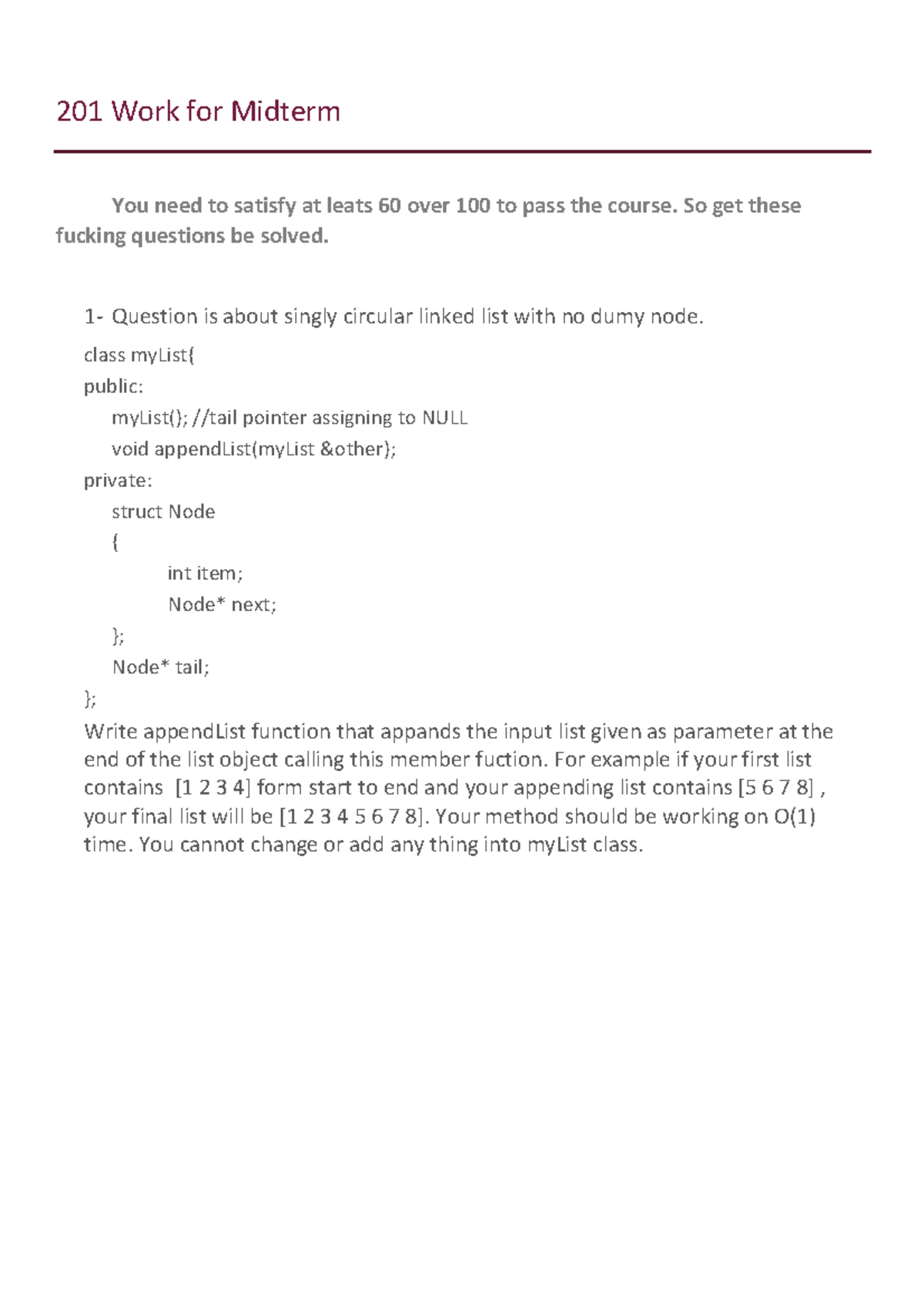 CS201 Midterm & Final Study Guide on Linked Lists Functions - Studocu