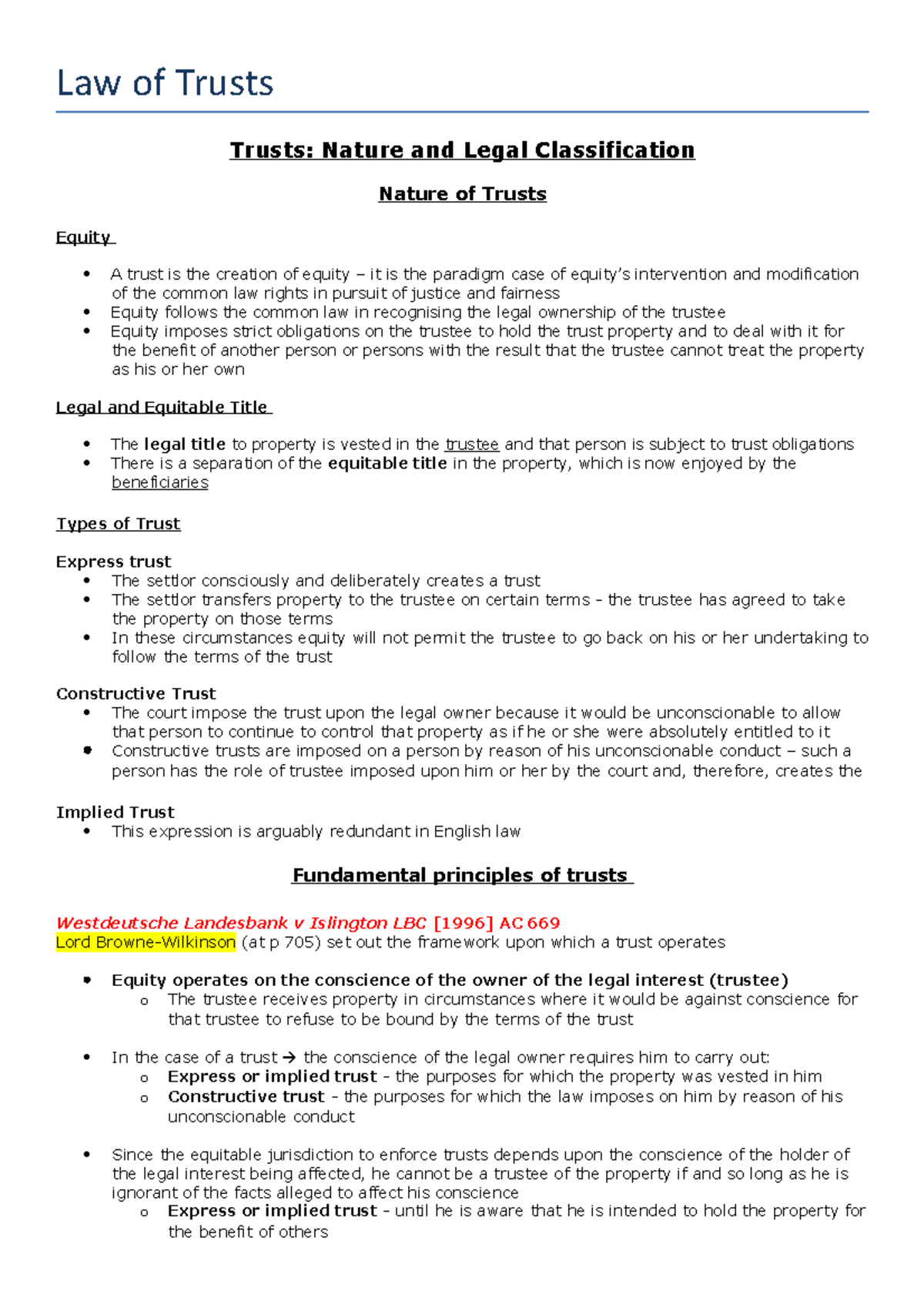 Topic 1 Nature and Classification - Law of Trusts Trusts: Nature and ...