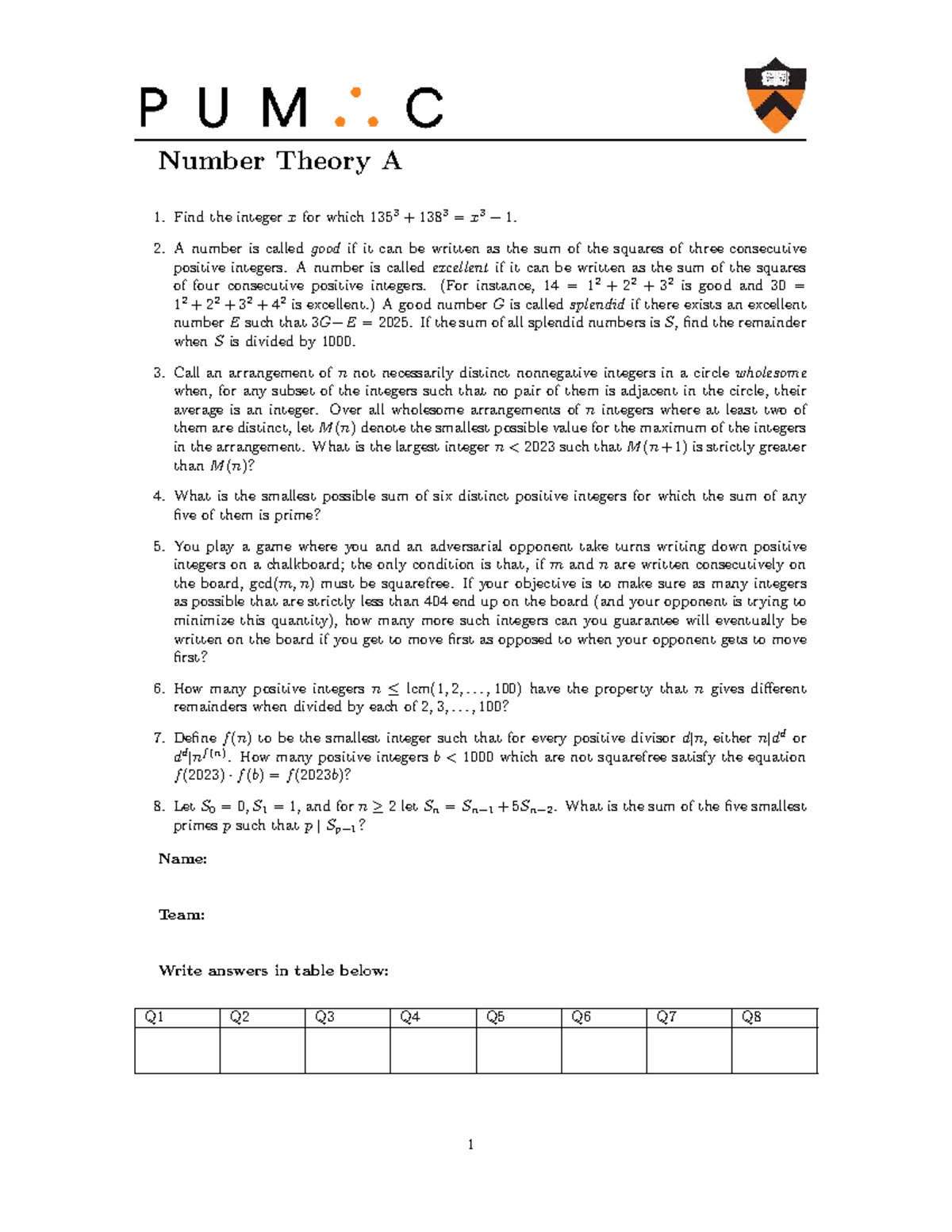 Number Theory A: Problems on Good, Excellent, and Splendid Numbers ...