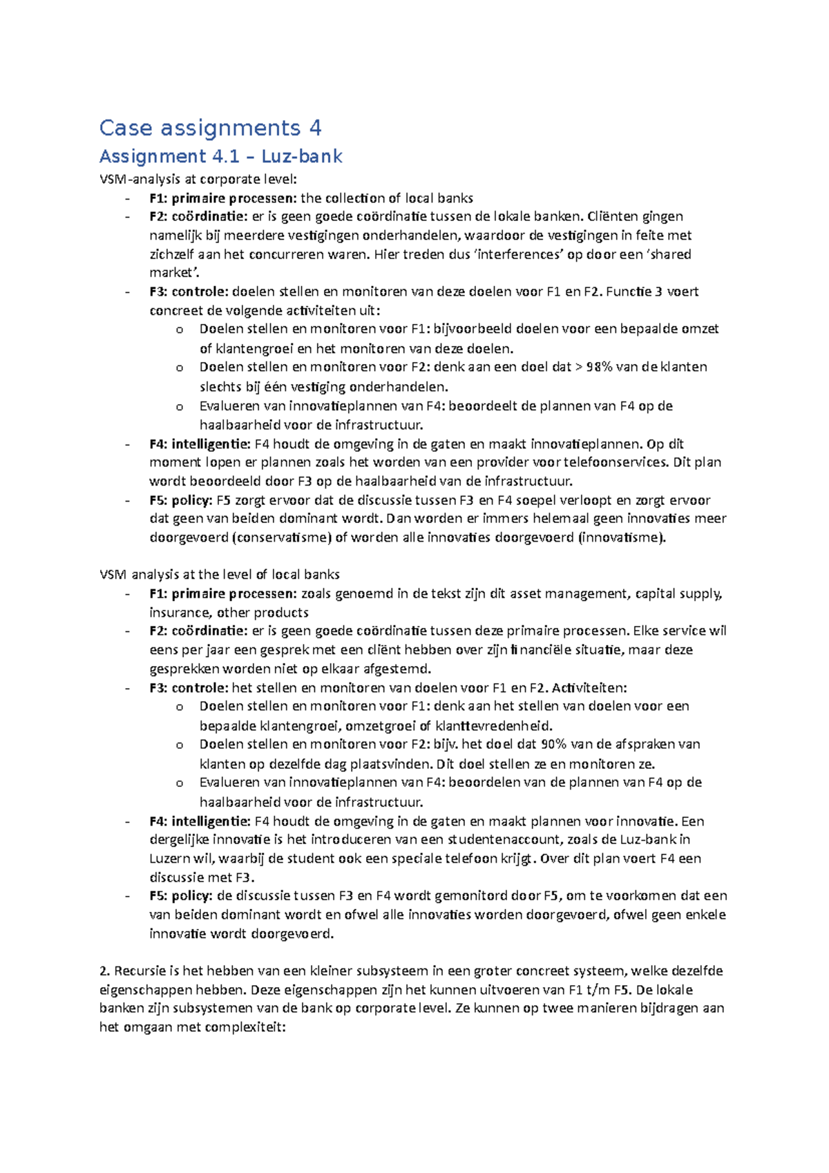 System Theory - Case Assignments 4 Analysis and Insights - Studeersnel