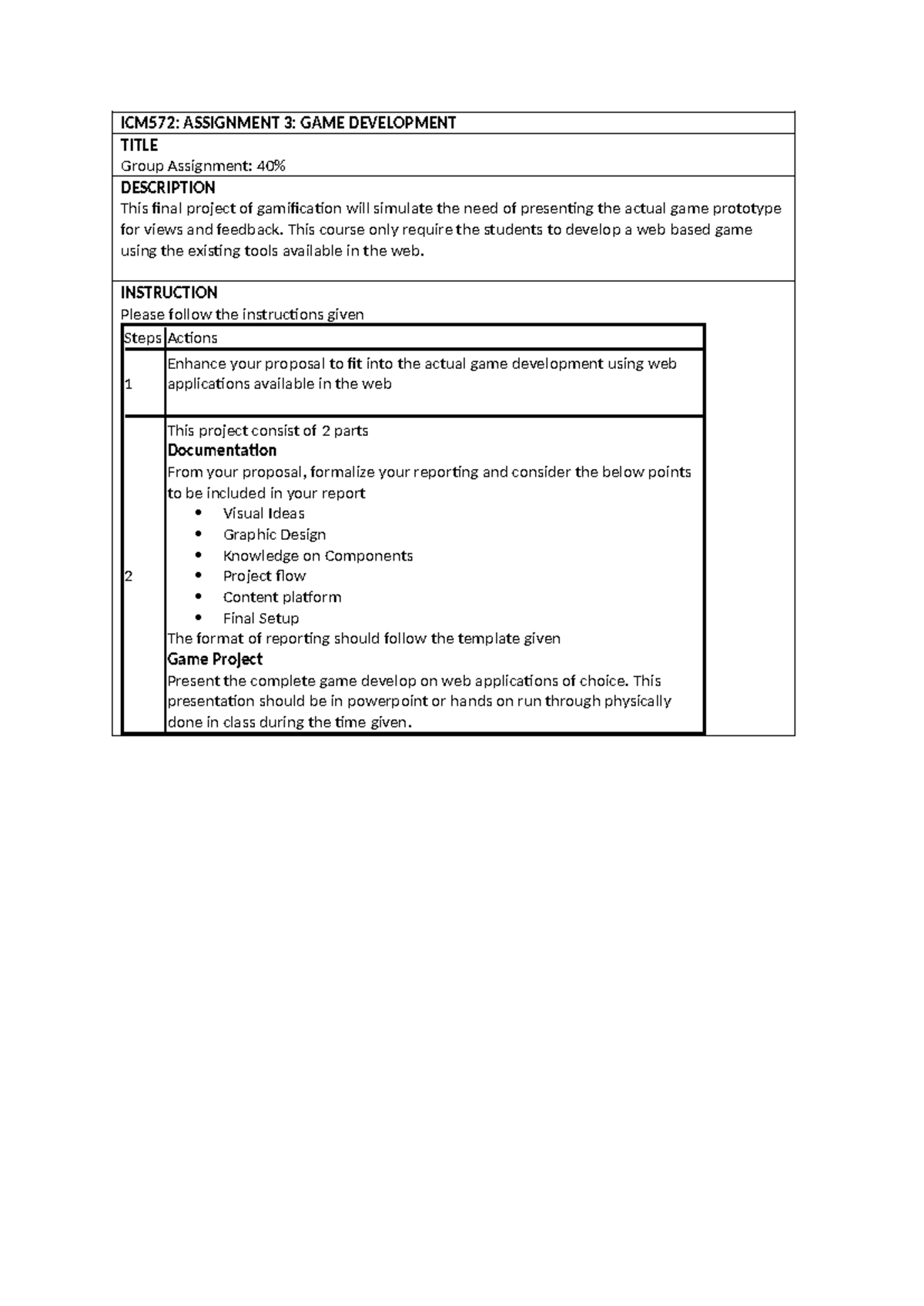 ICM572: Final Project - Web-Based Game Development Assignment - Studocu