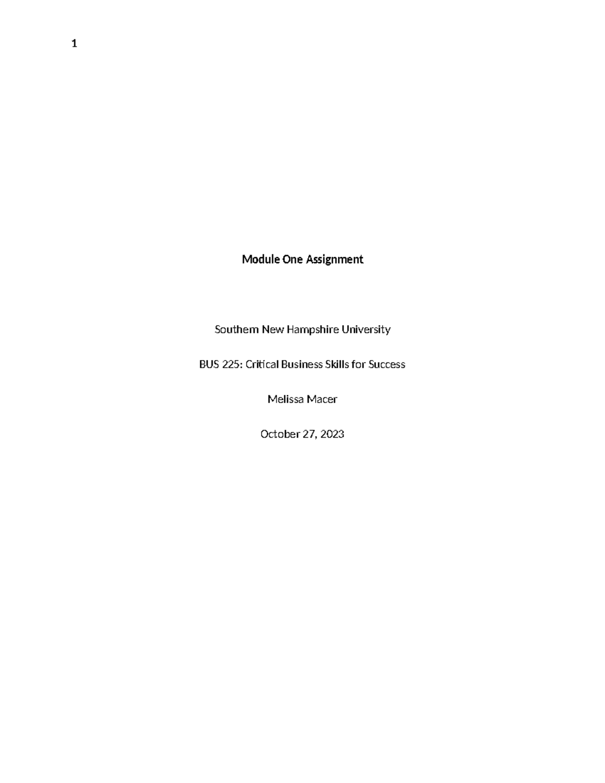 BUS225 Module One Assignment - Module One Assignment Southern New ...