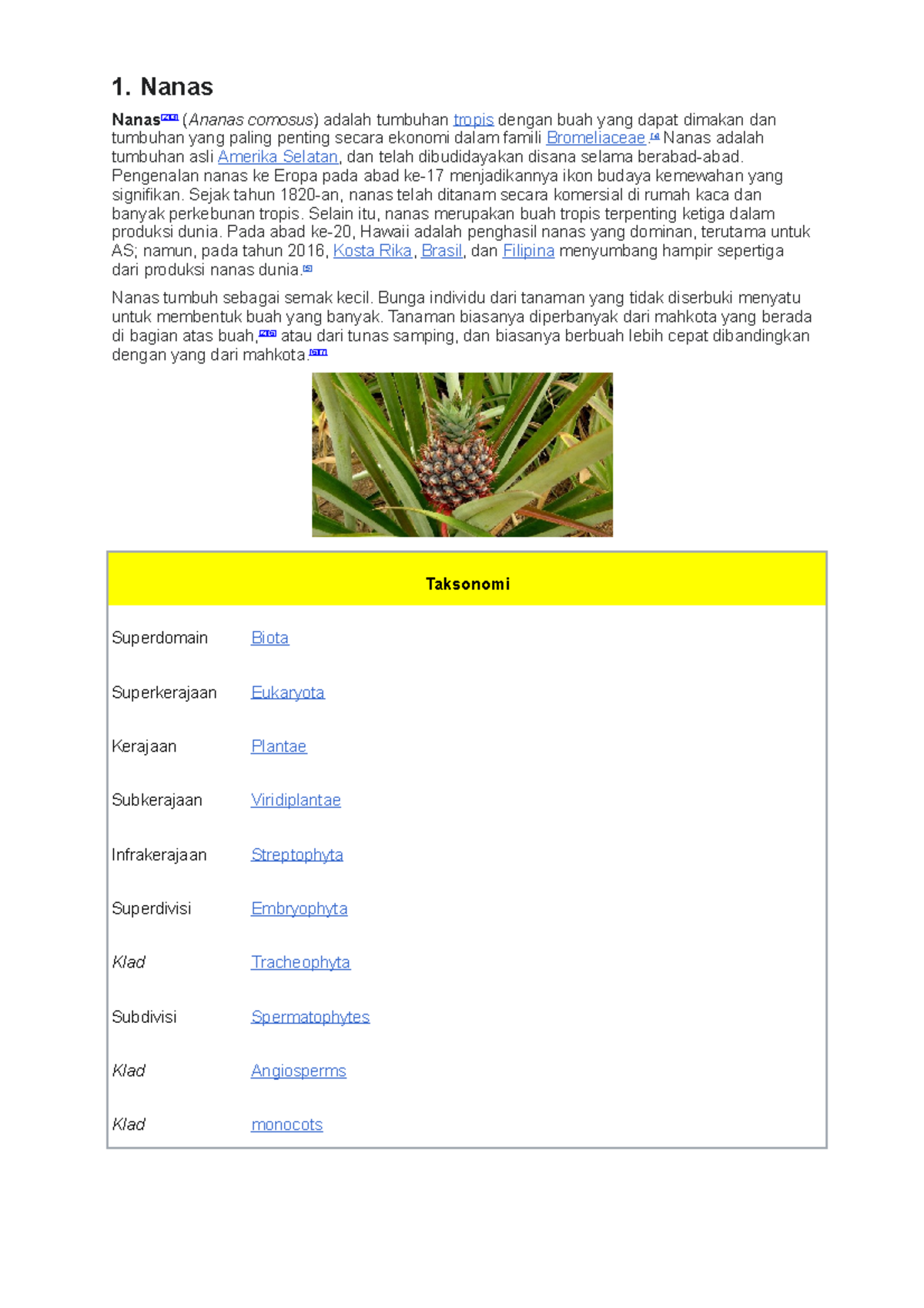 Klasifikasi Tanaman: Nanas, Aren, Rumput Gajah, dan Pisang - Studocu