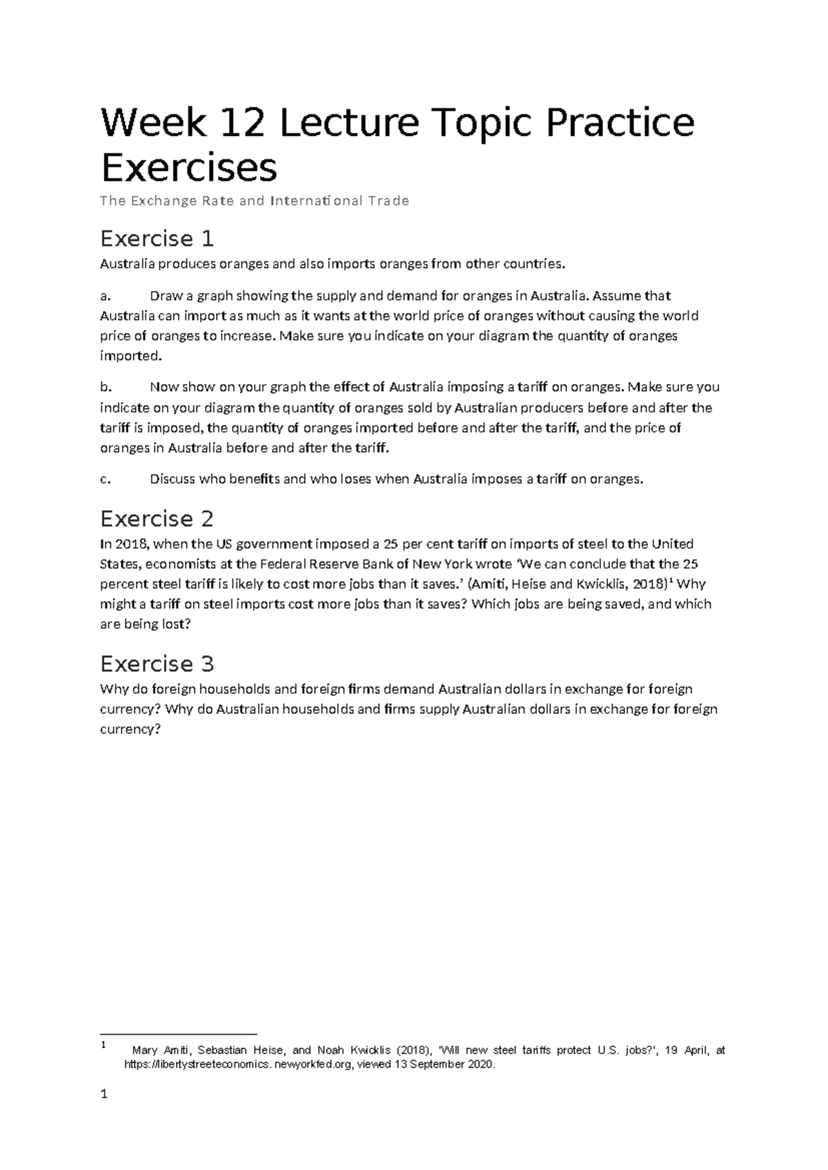 Week 12 Lecture Exercises: Exchange Rate & Intl Trade Analysis - Studocu