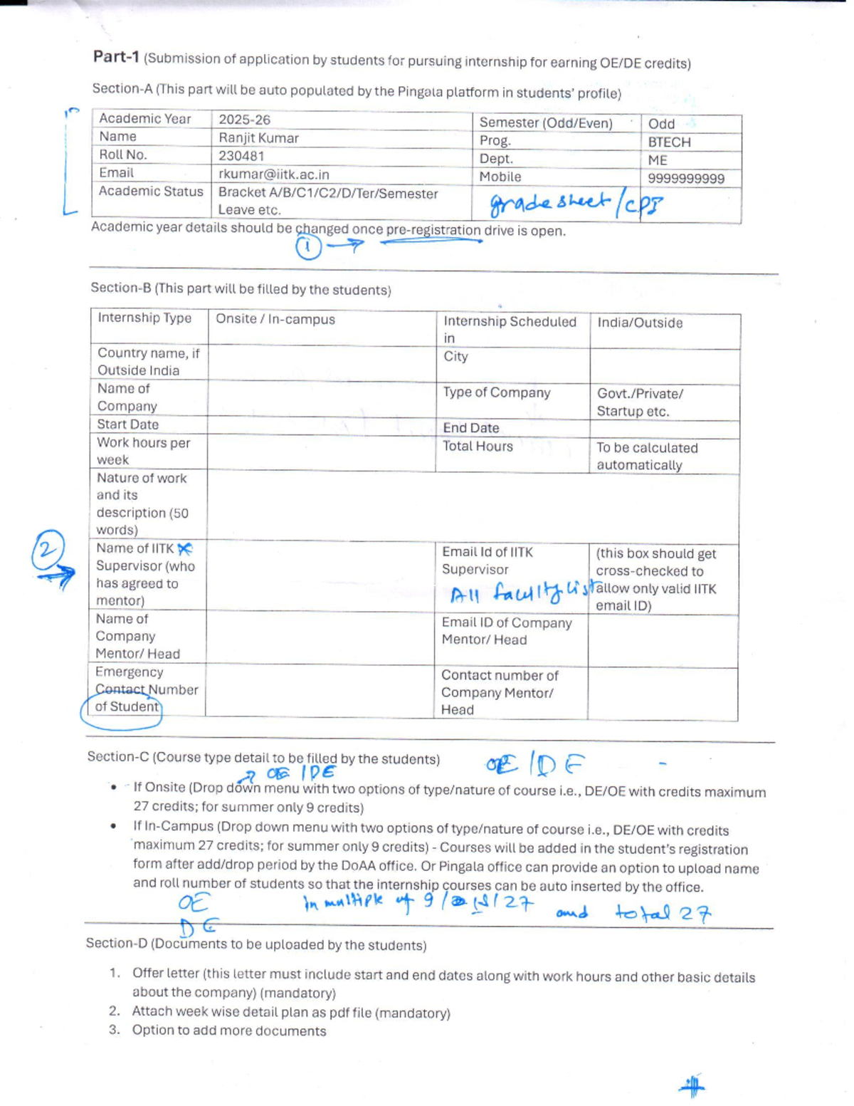 Internship Application Requirements for BTECH Students (OE 201DE) - Studocu