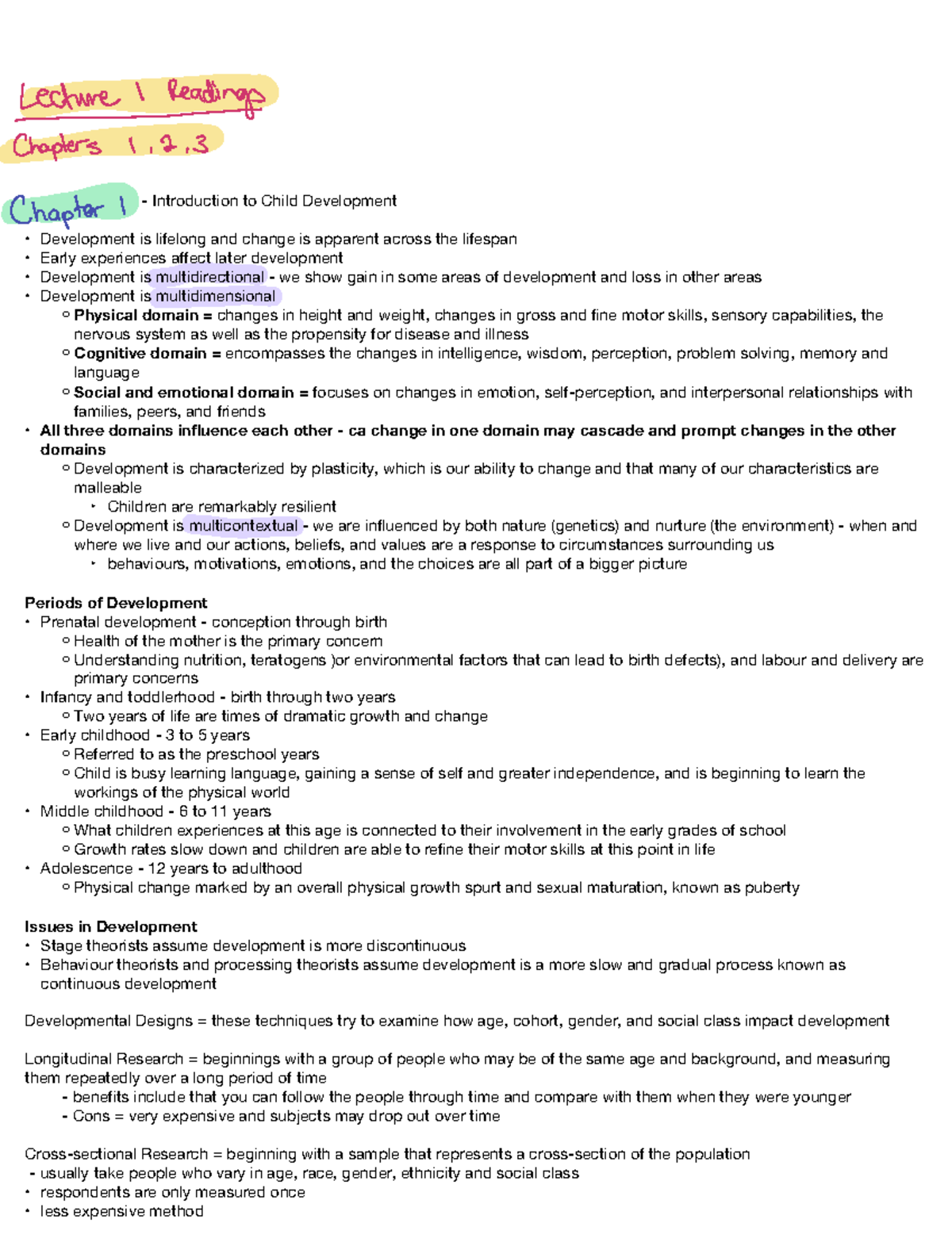 Lecture 1: Pre-Reading Notes on Child Development and Theories - Studocu