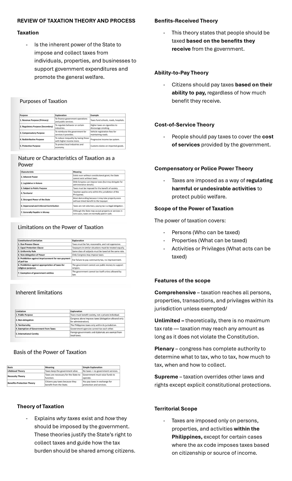 REVIEW OF TAXATION THEORY AND PROCESS (TAX 101) - Studocu