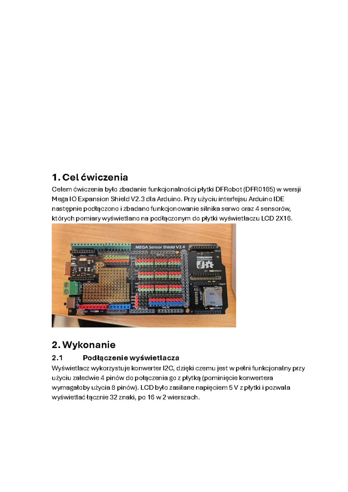 LK3 Arduino I: Funkcjonalność DFRobot Mega IO Expansion Shield V2.3 ...