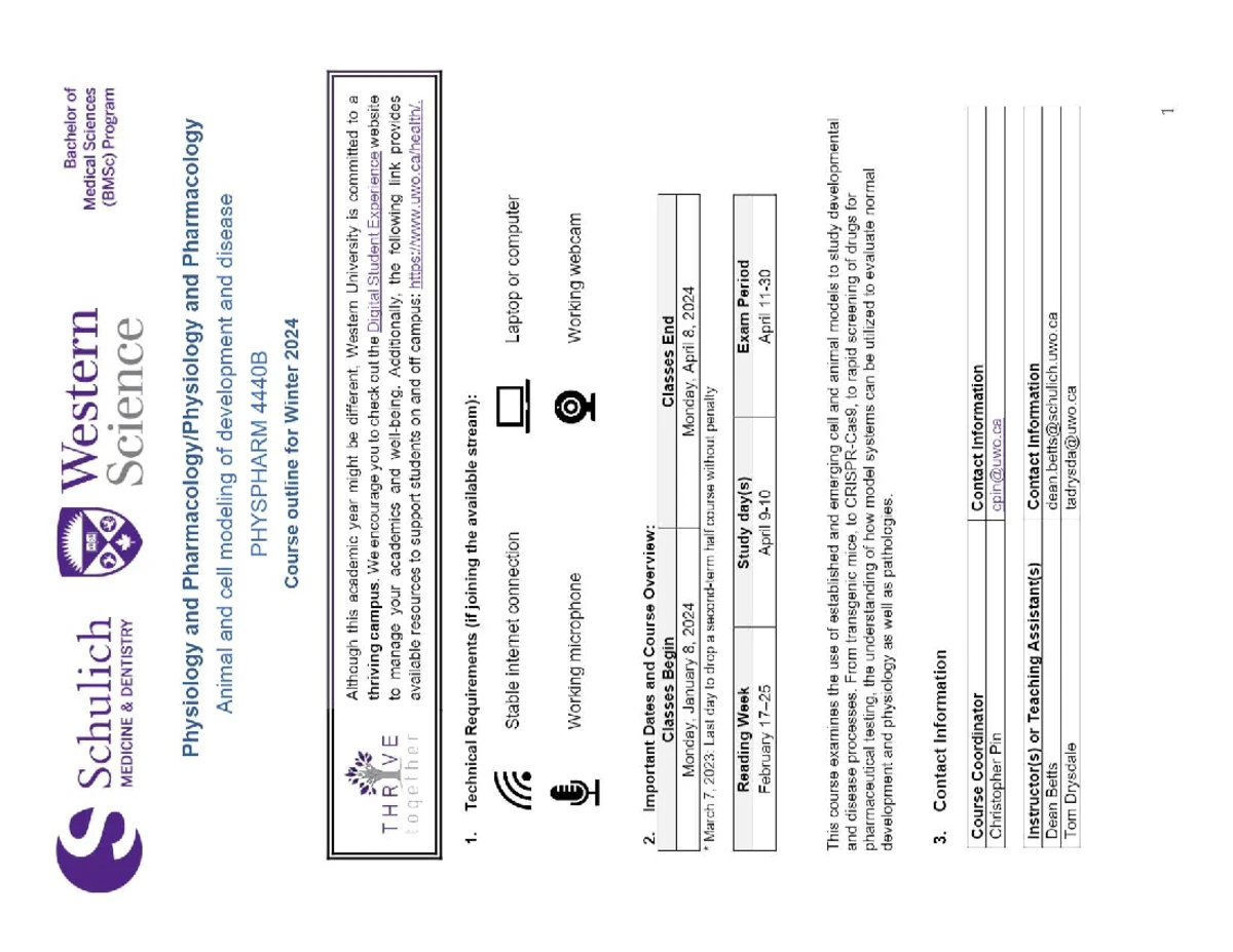 BMSc MEDICINE DENTISTRY PHYSPHARM Course Outline Winter 2024 - Studocu