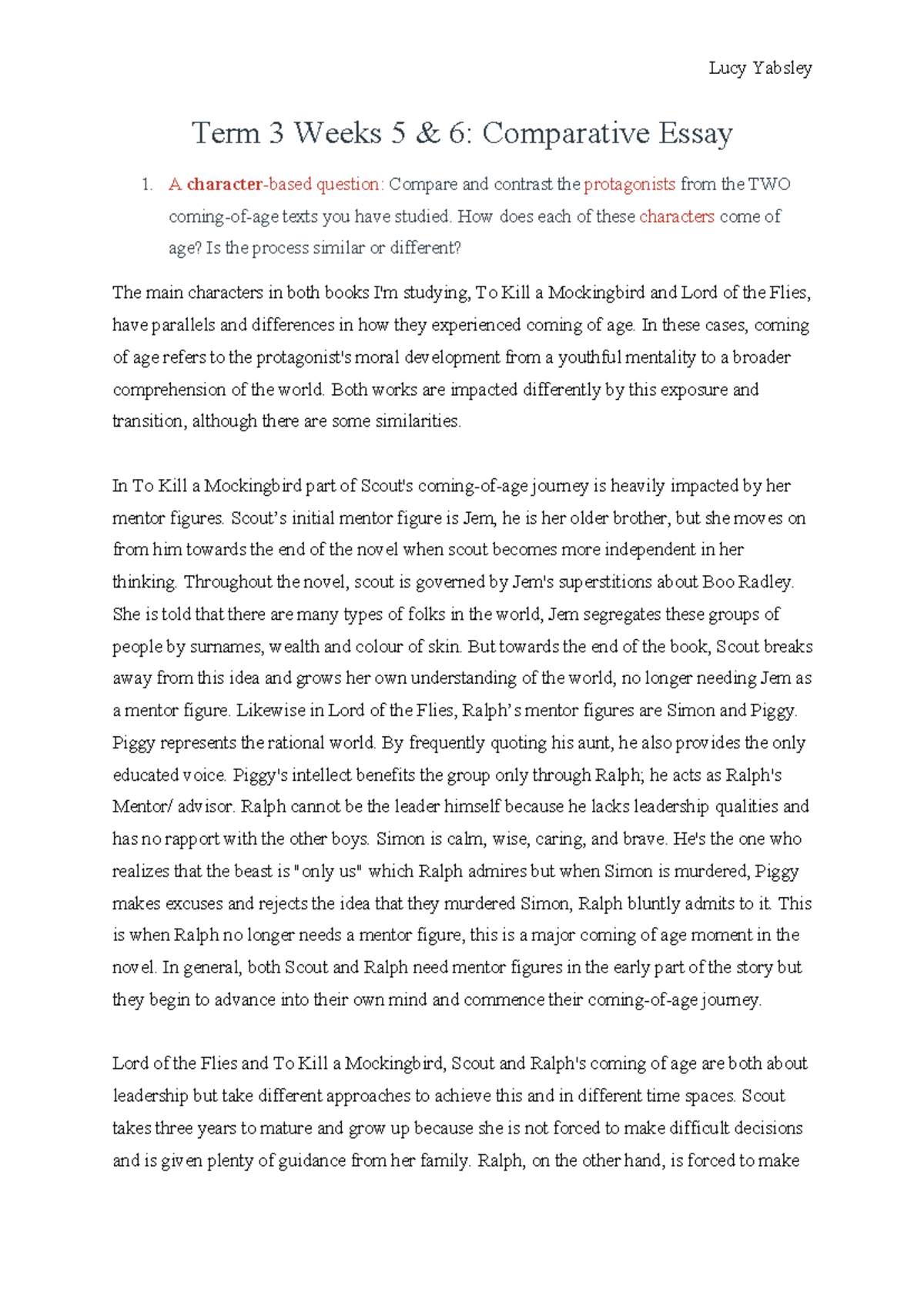 Term 3 Weeks 5 & 6- Comparative Essay - Lucy Yabsley Term 3 Weeks 5 & 6 ...