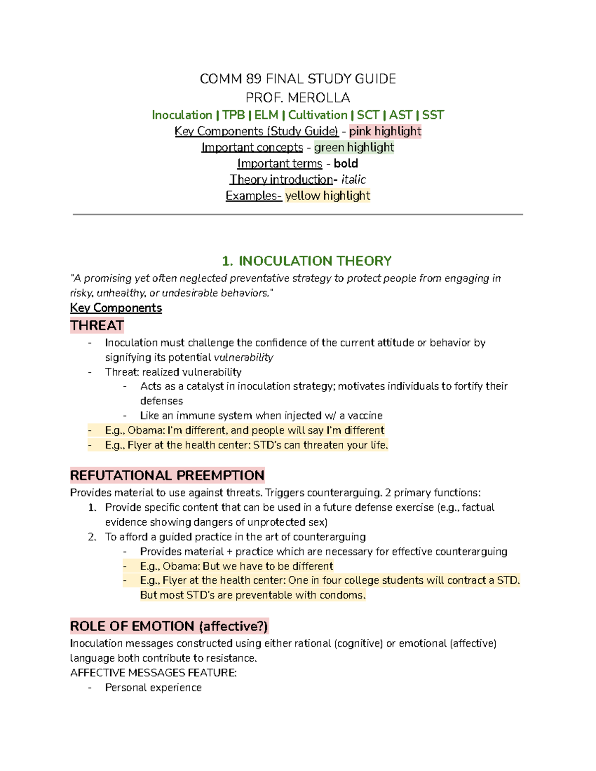 COMM 89 Final Study Guide: Key Theories & Concepts Explained - Studocu