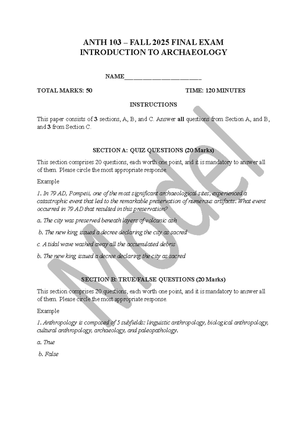 ANTH 103 FALL 2025 FINAL EXAM: INTRO TO ARCHAEOLOGY GUIDE - Studocu