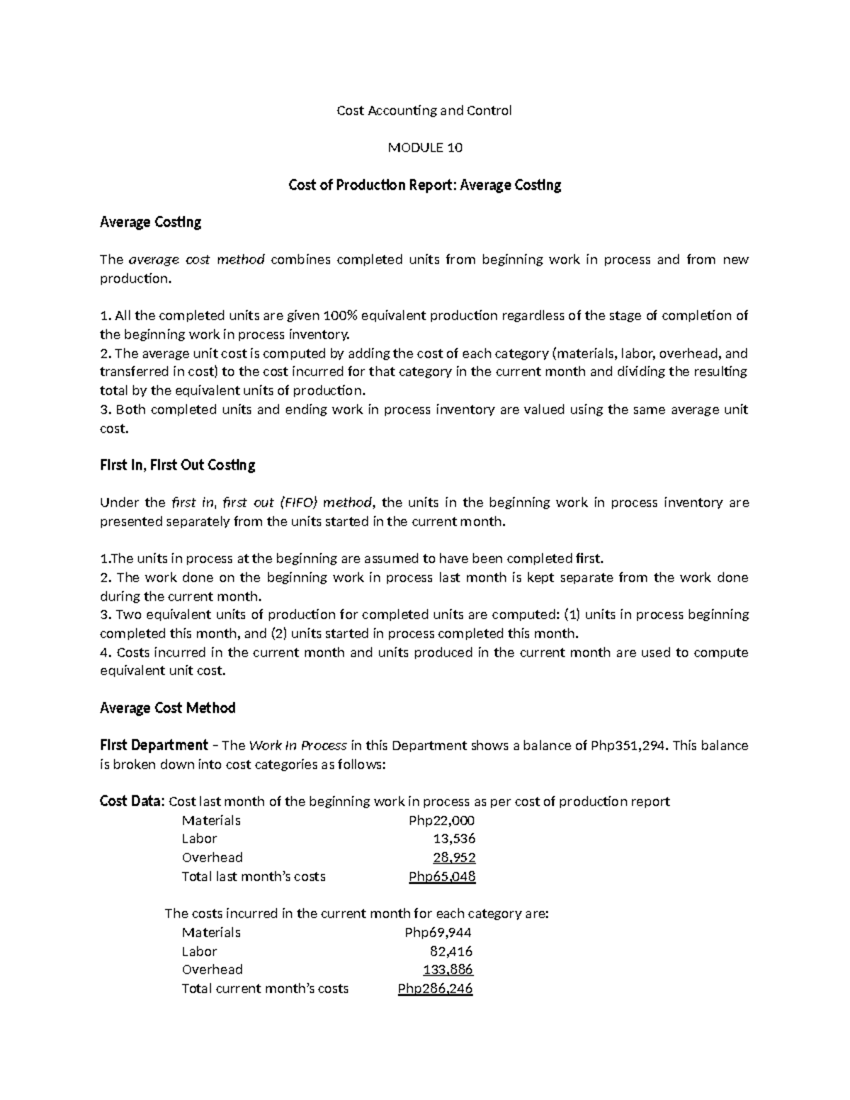 Accounting 9 Module 10 - Summary Bs accountancy - Cost Accounting and ...