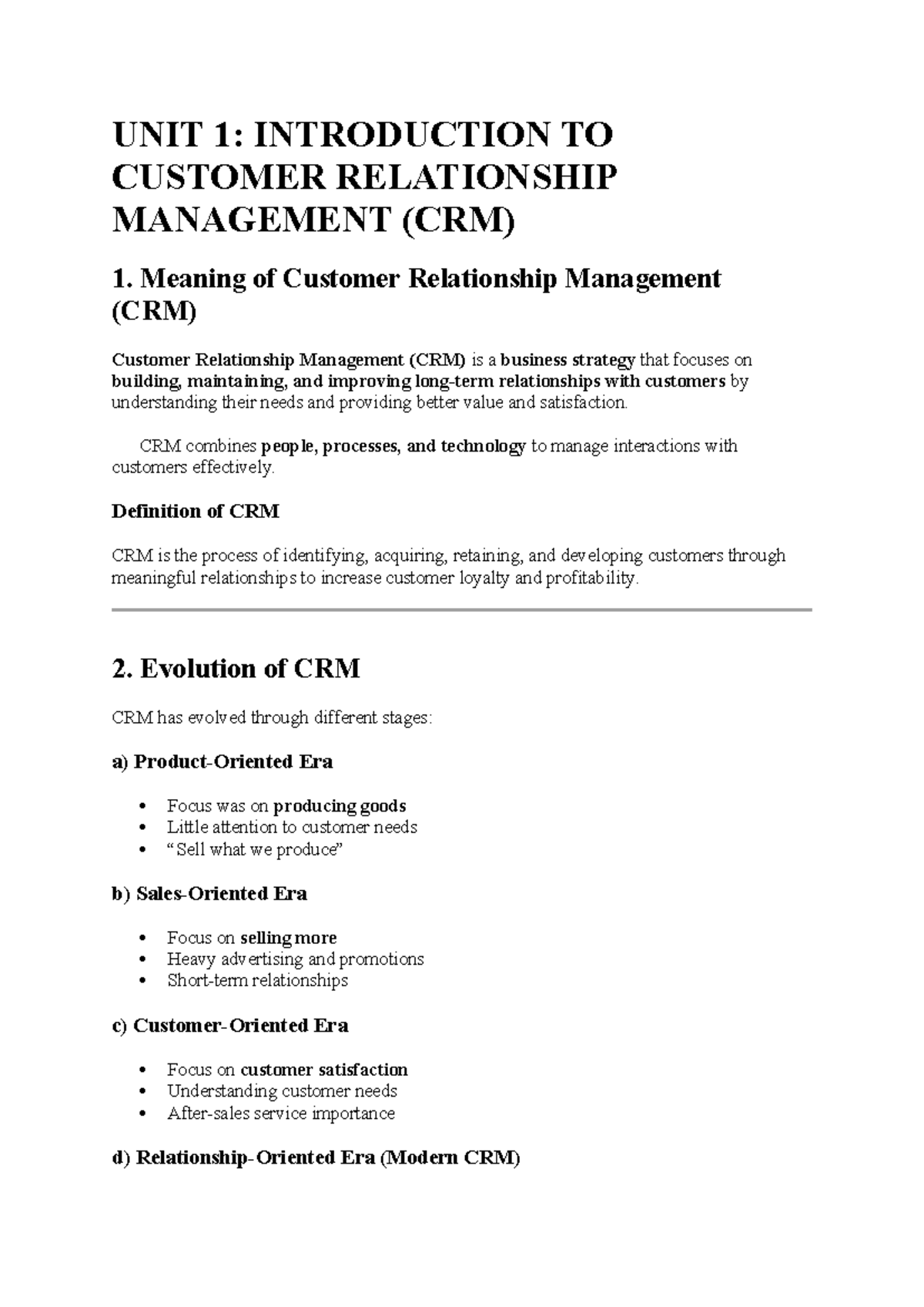 CRM 101: Customer Relationship Management Notes - Semester 1 - Studocu