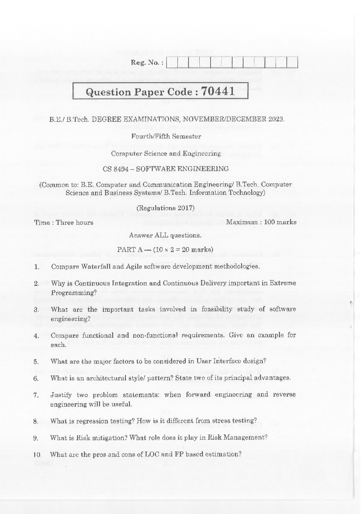 QP-CS8494 Software Engineering Exam Questions - B.Tech 2023 - Studocu