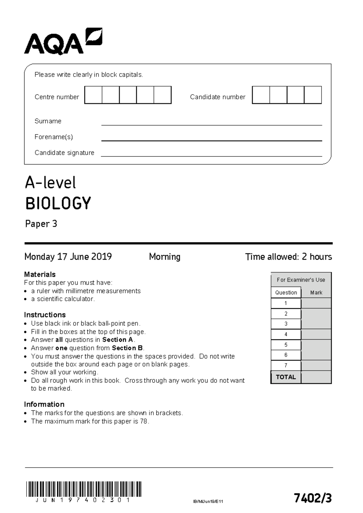 7402-3 Paper 3 Biology Exam - 17 June 2019 Morning - Studocu