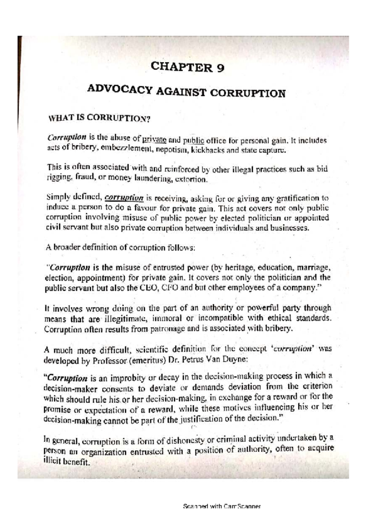 CHAPTER 9: UNDERSTANDING AND ADVOCATING AGAINST CORRUPTION - Studocu