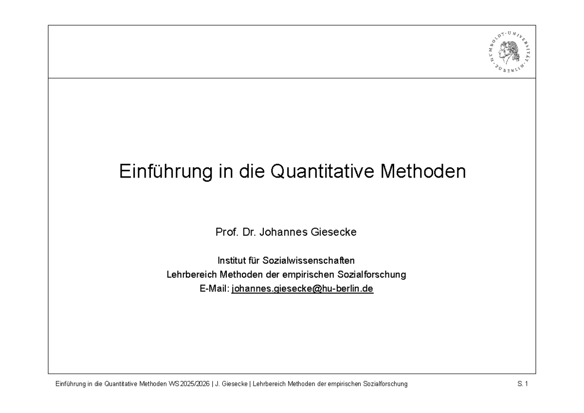 Einführung in die Quantitativen Methoden - Sitzung 7 (WS) - Studocu