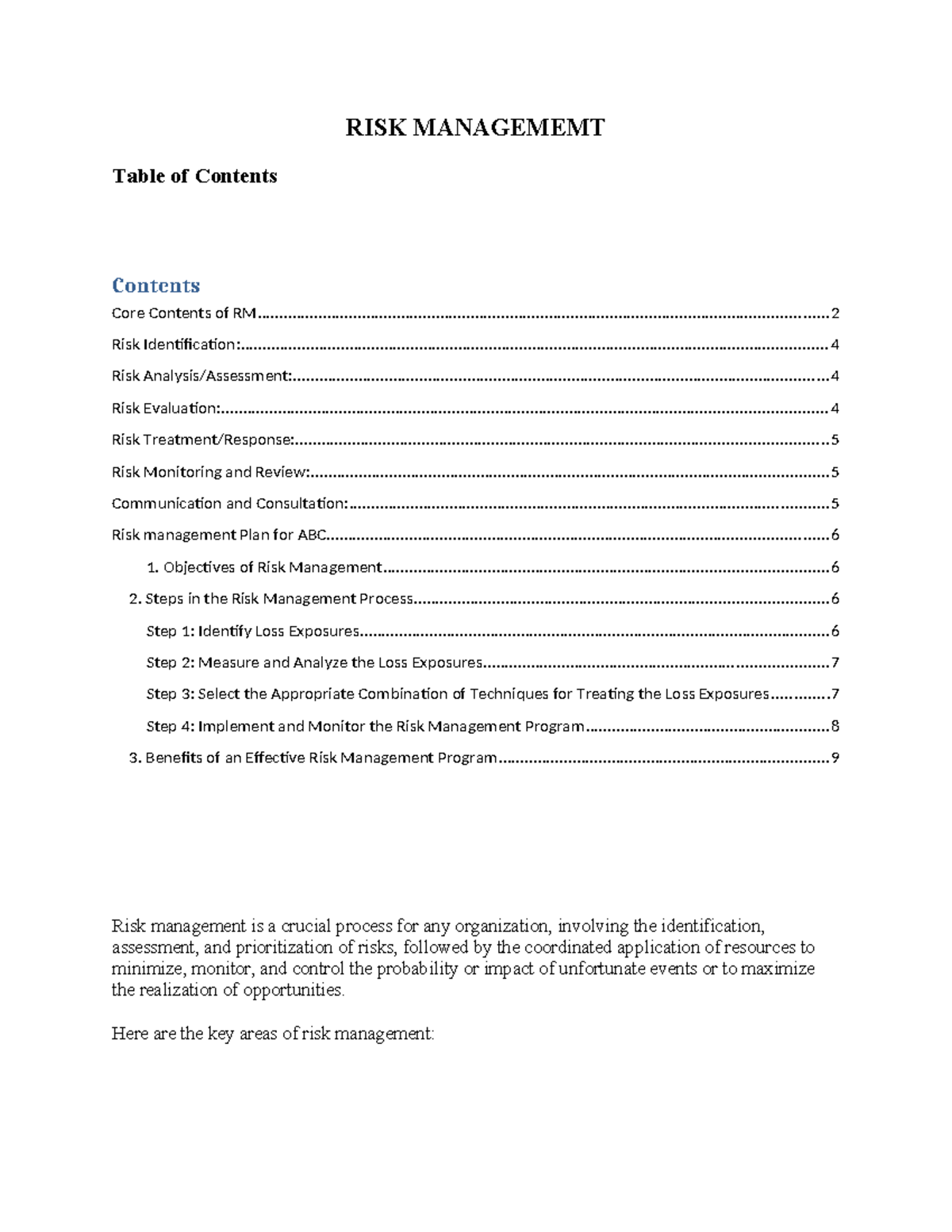 RMI 2025 Risk Management Comprehensive Guide and Plan - Studocu