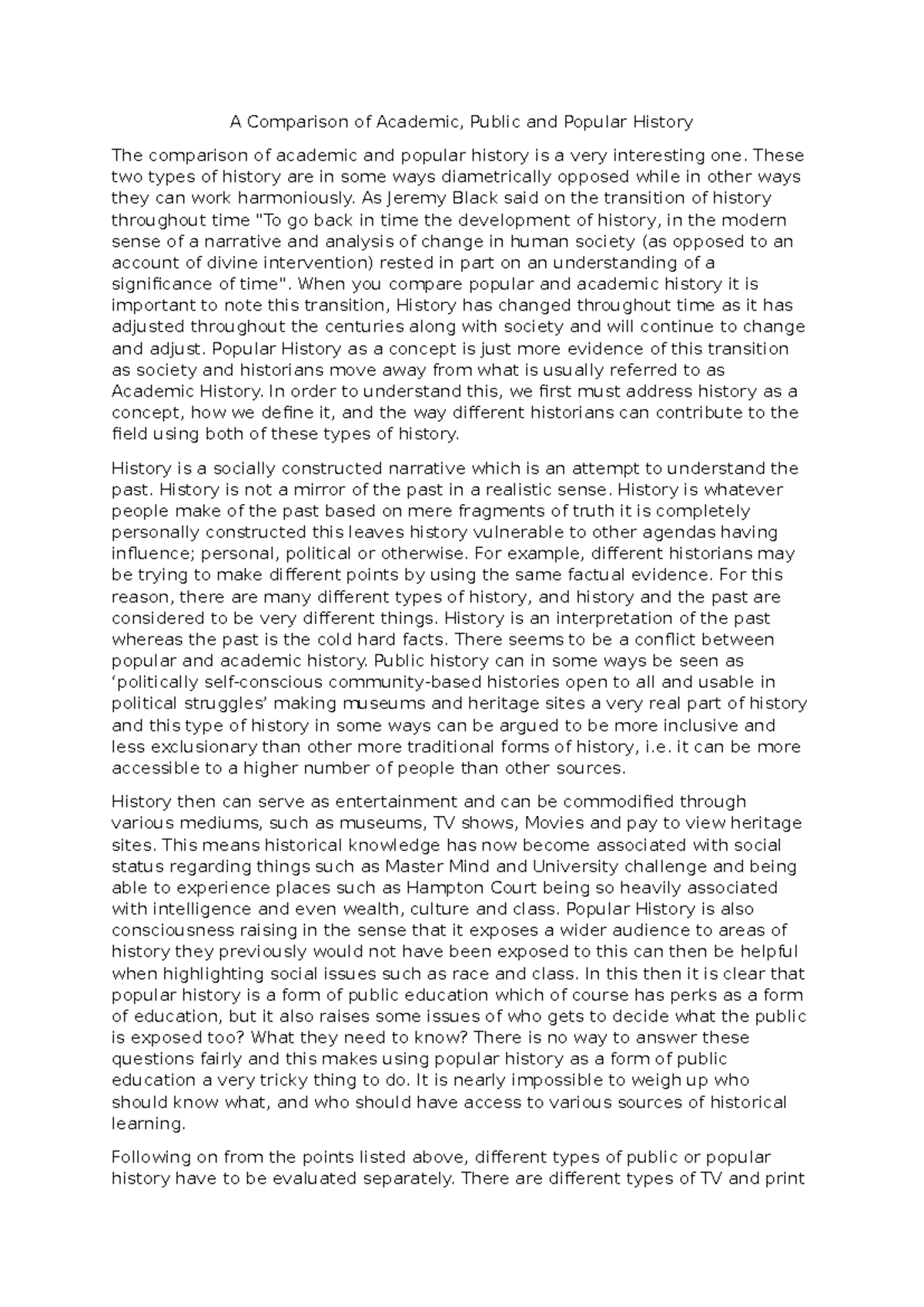 A Comparative Study of Academic and Popular History (HIST 201) - Studocu