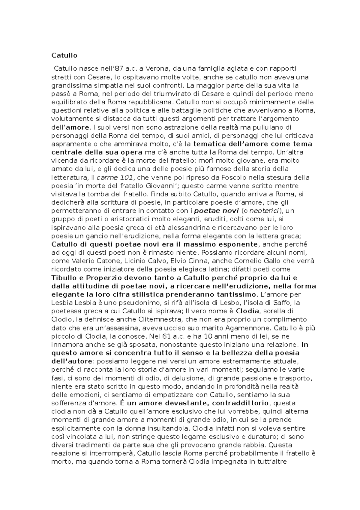 Catullo: Vita, Amori e Poesie nel Contesto Romano - Studocu