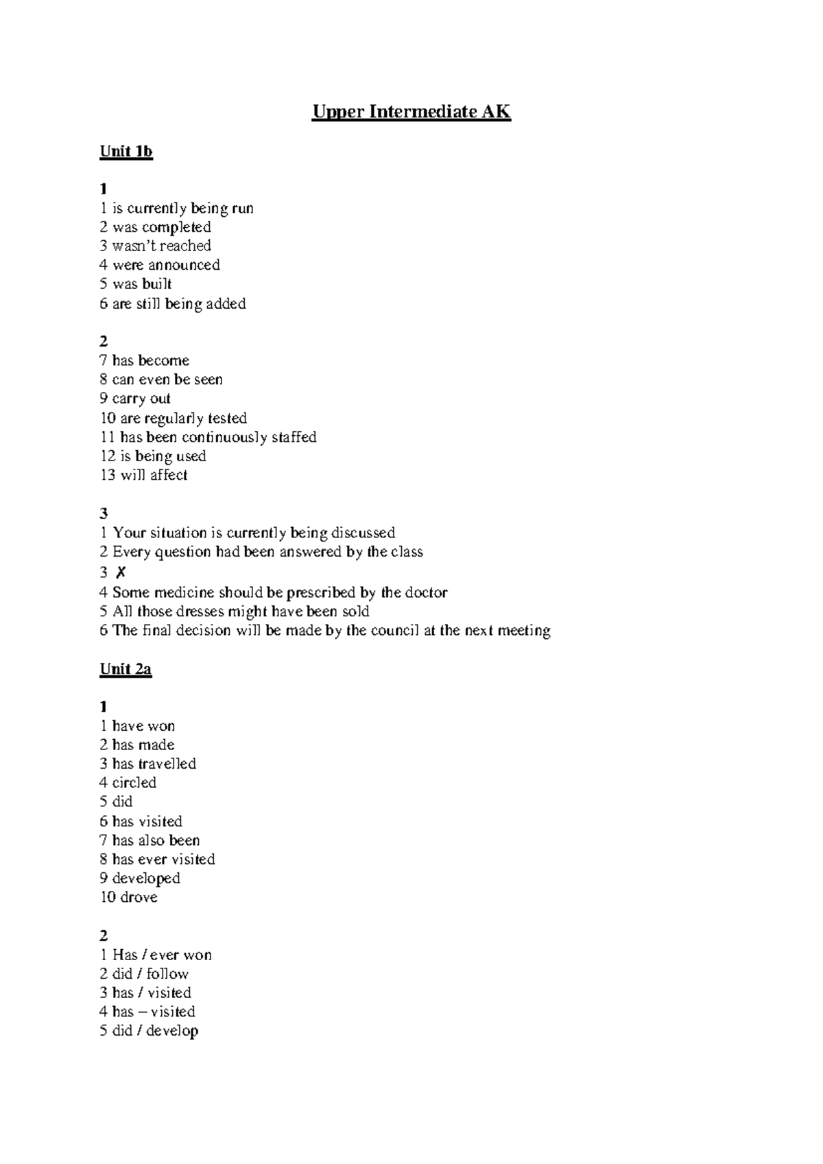 Upper Intermediate Answer Key - Upper Intermediate AK Unit 1b 1 1 is ...