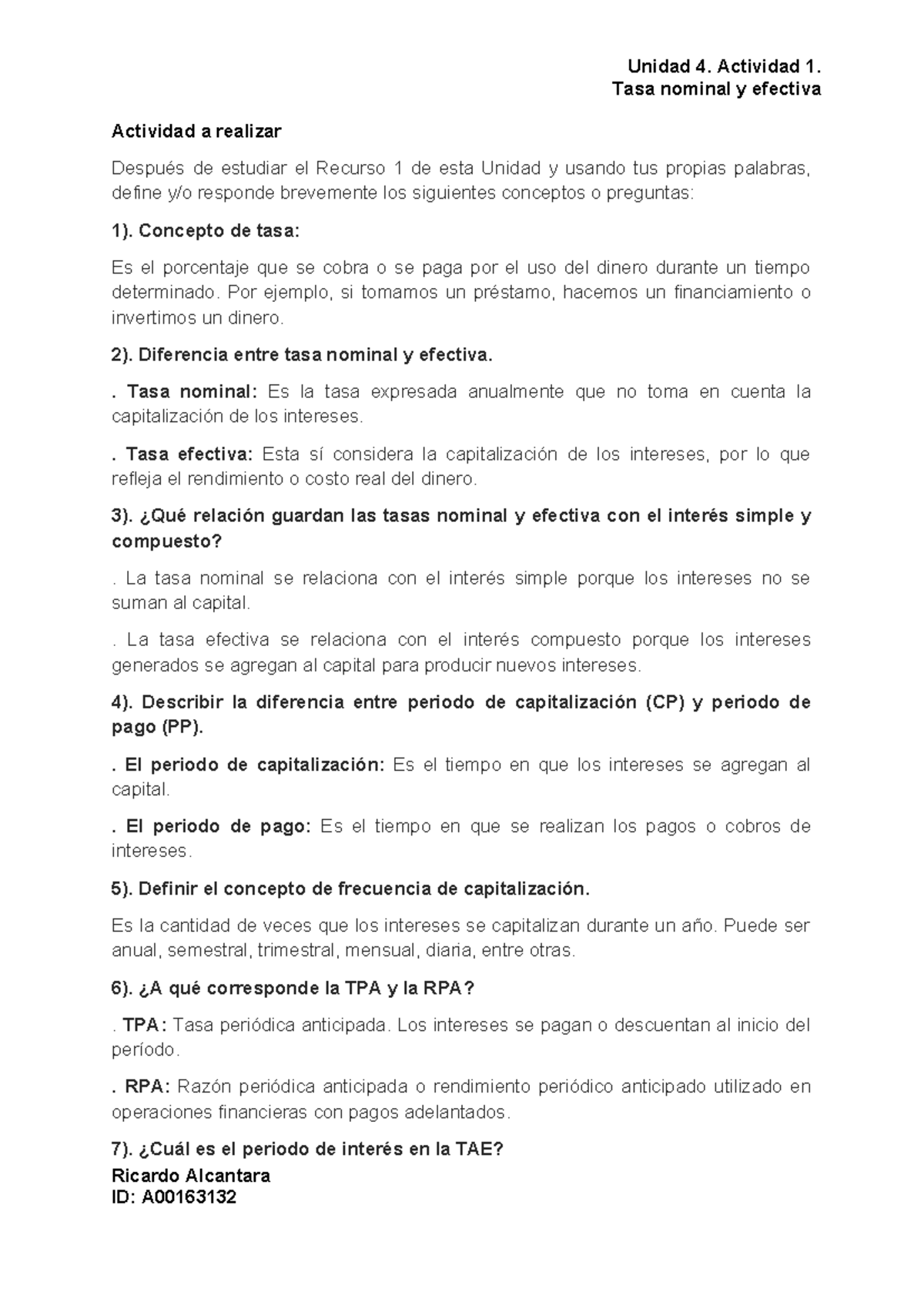 Unidad 4: Actividad 1 - Tasa Nominal y Efectiva en Finanzas - Studocu