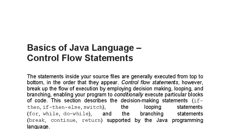 Java CR C1 L1 IS04 - Control Flow Statements in Java Programming - Studocu