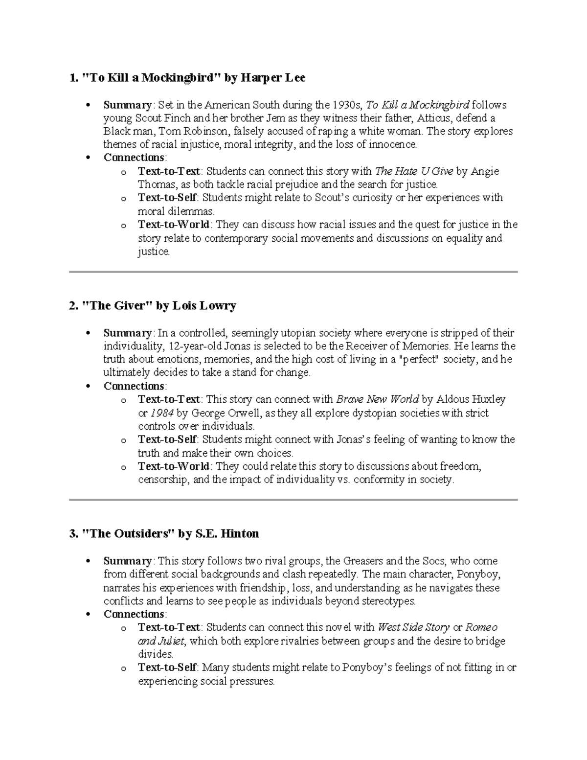 Reading connections - 1. "To Kill a Mockingbird" by Harper Lee Summary ...