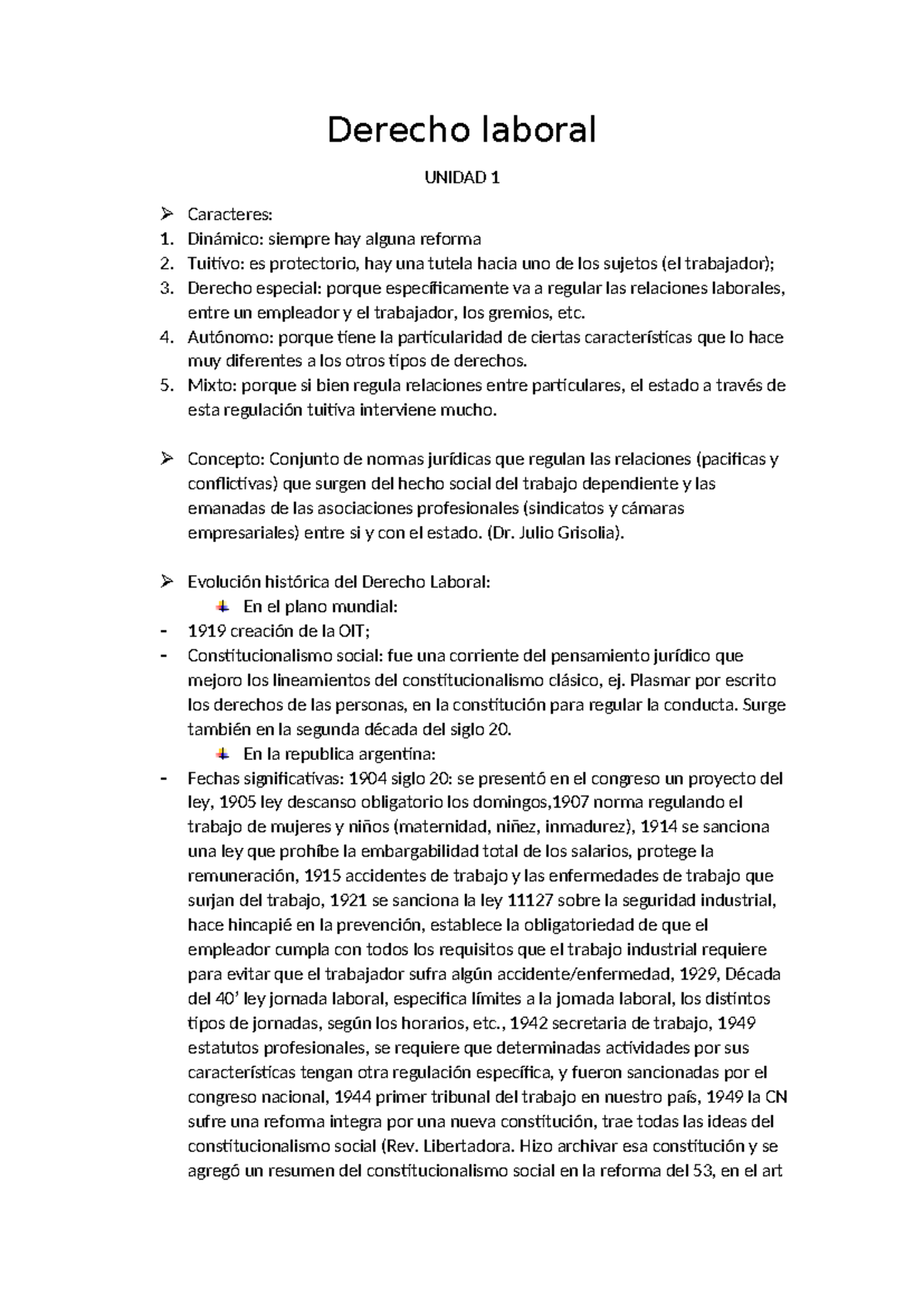 Derecho Laboral - Unidad 1: Características, Evolución y Principios ...