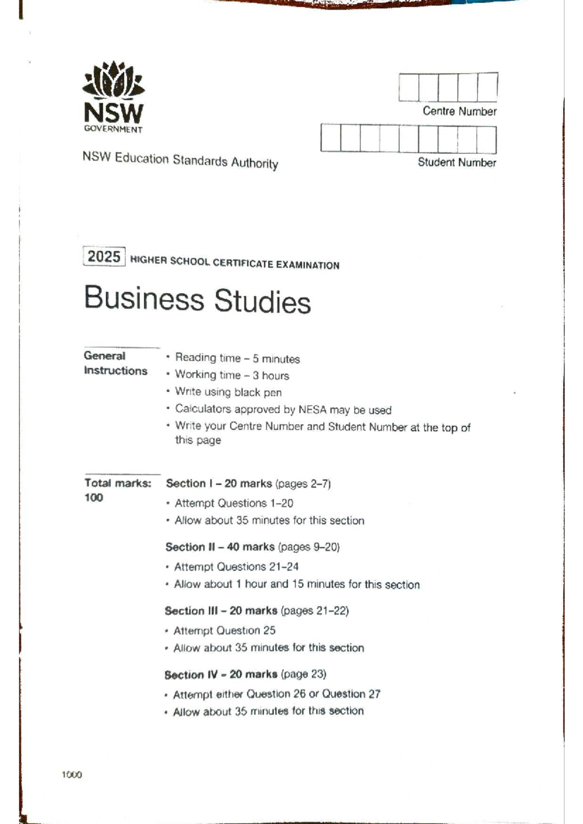 2025 HSC Business Studies General Exam Answers - Studocu