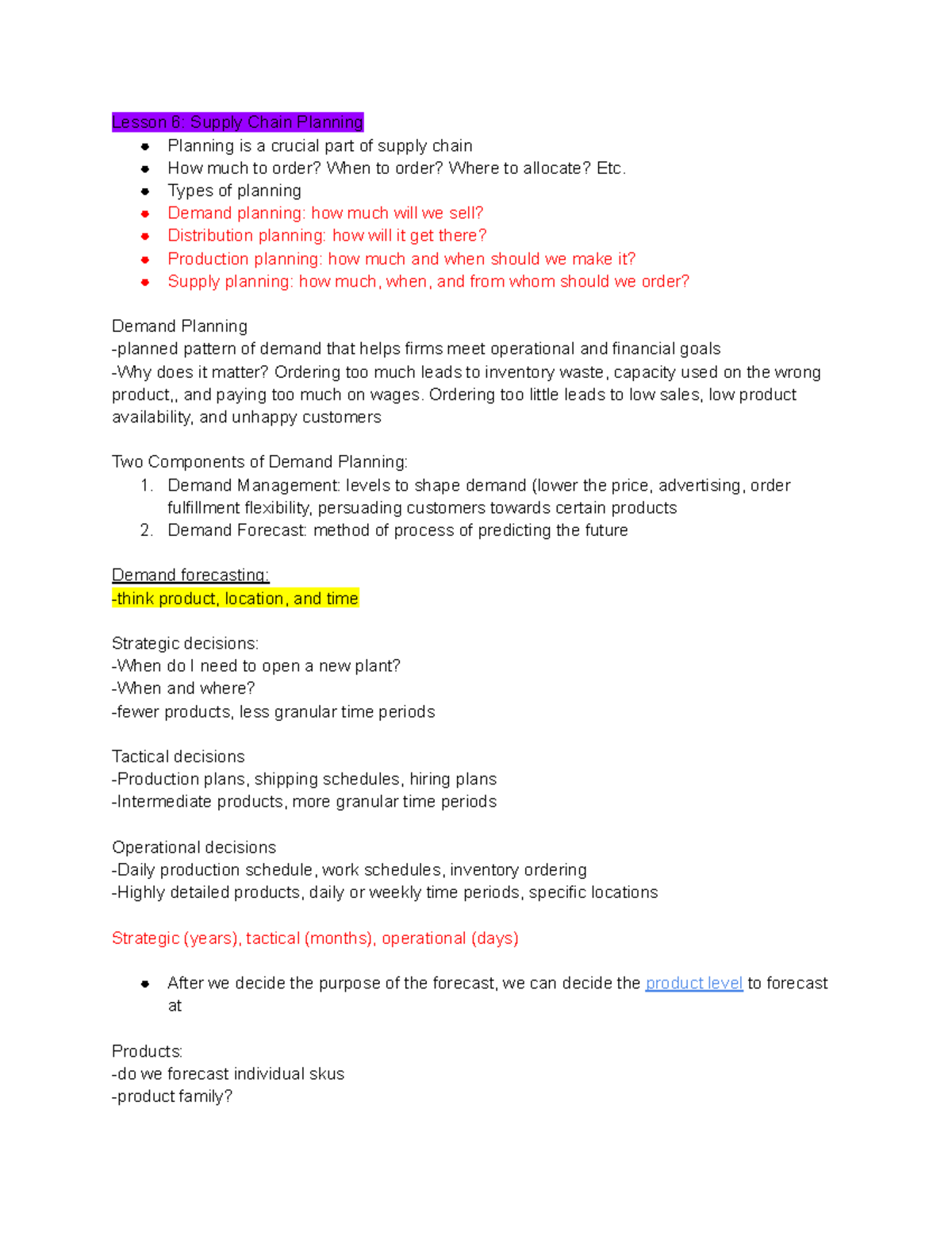 SCM 101: Lesson 6 - Supply Chain Planning & Demand Forecasting - Studocu
