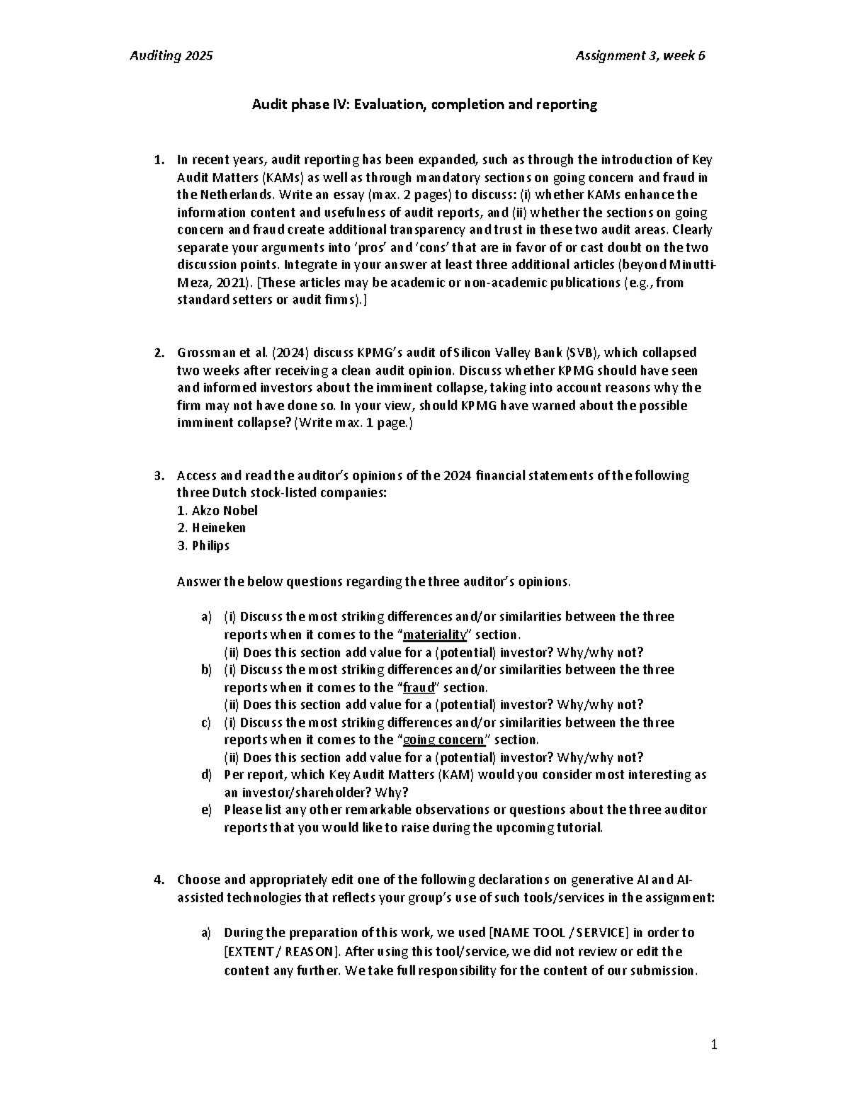 Auditing 2025: Assignment 3 - Week 6 on Audit Reporting & KAMs ...