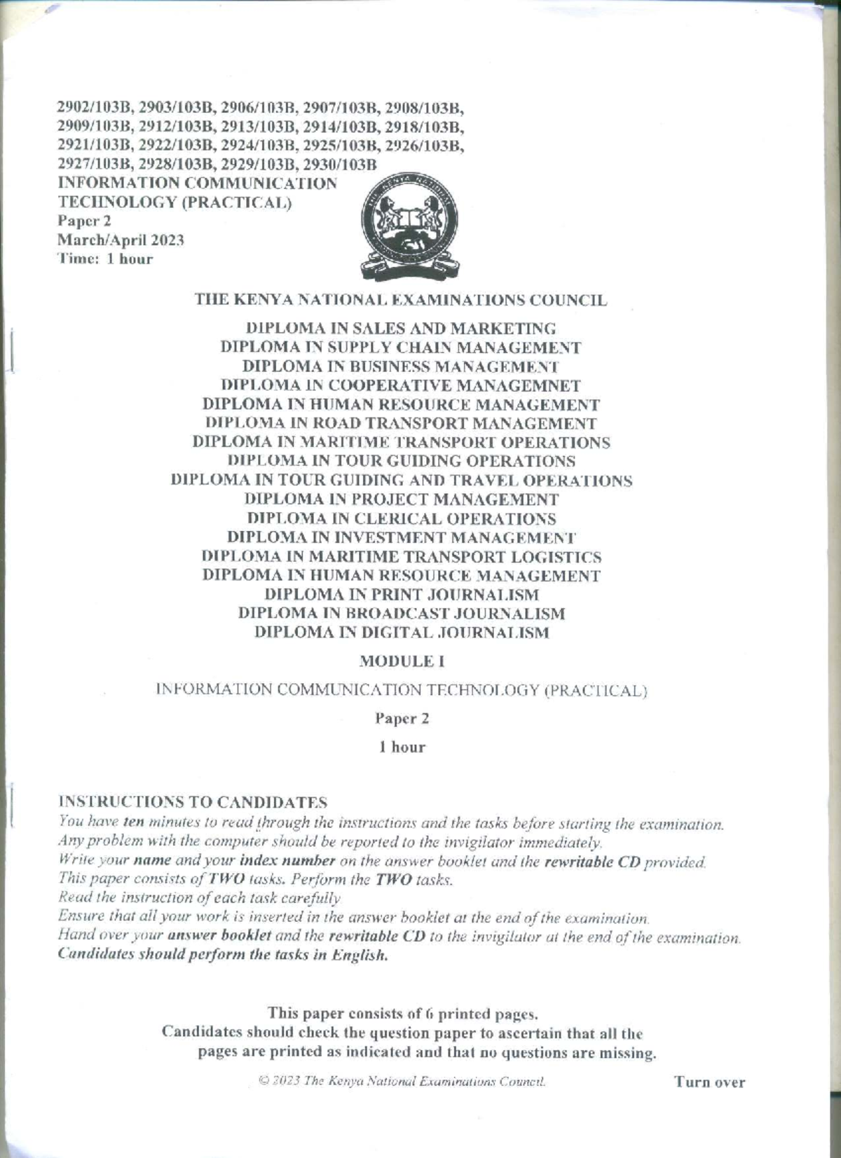 ICT Practical Paper 2 (110001) - 2023 Exam Instructions and Tasks - Studocu