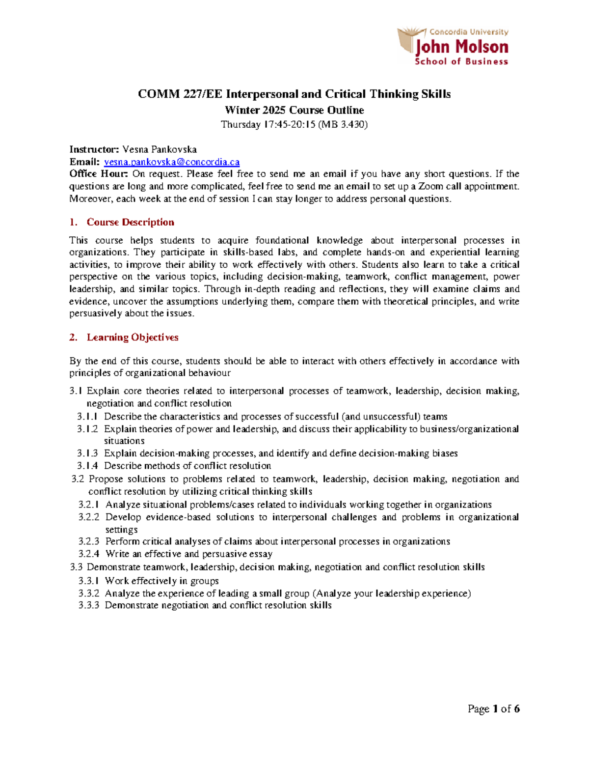 COMM 227 - Winter 2025 Course Outline for Interpersonal Skills - Studocu